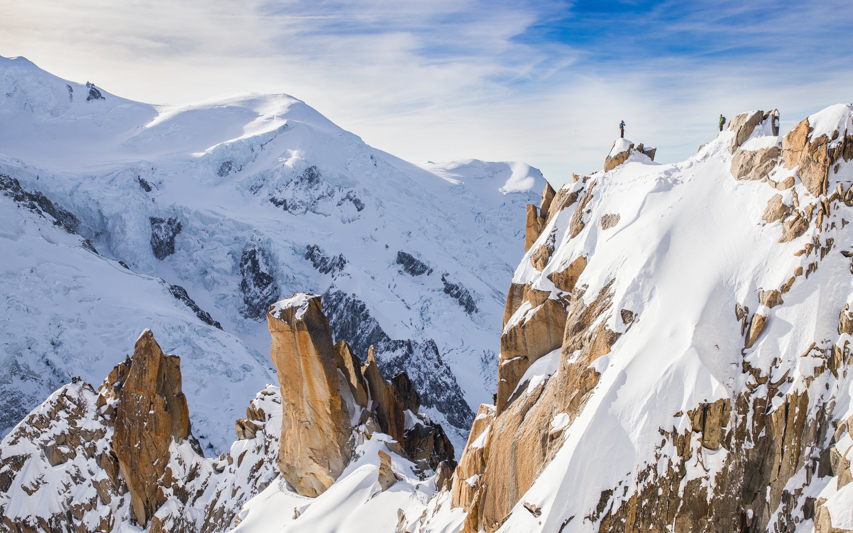 France, valley, Chamonix, 2K, climbers, Alps, winter, snow, mountains, HD Wallpaper