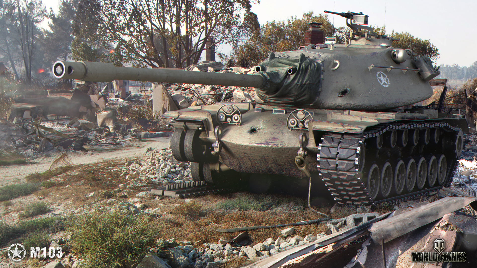 tank, day, mode of transportation, damaged, ruins, run-down, military, metal, plant, abandoned, caterpillar, World of Tanks, tree, downed, ruined, M103, HD Wallpaper