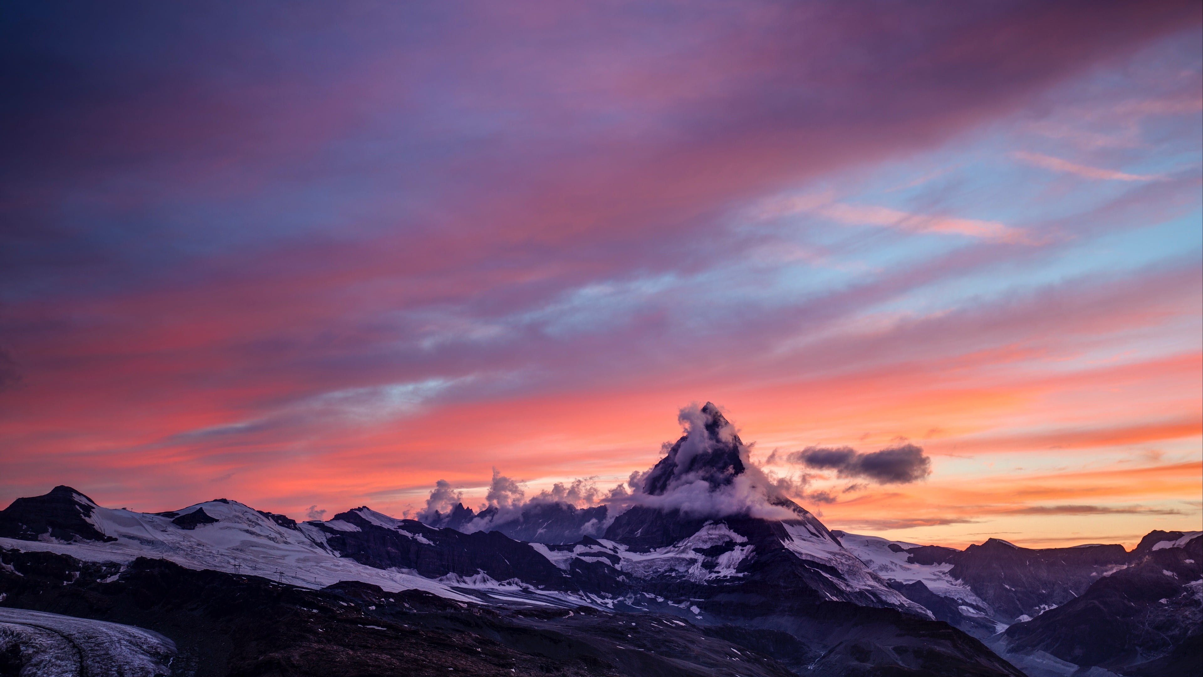 cloud, tranquility, outdoors, nature, no people, snowcapped mountain, dramatic sky, mountain, landscape, scenics - nature, environment, 4K, beauty in nature, HD Wallpaper