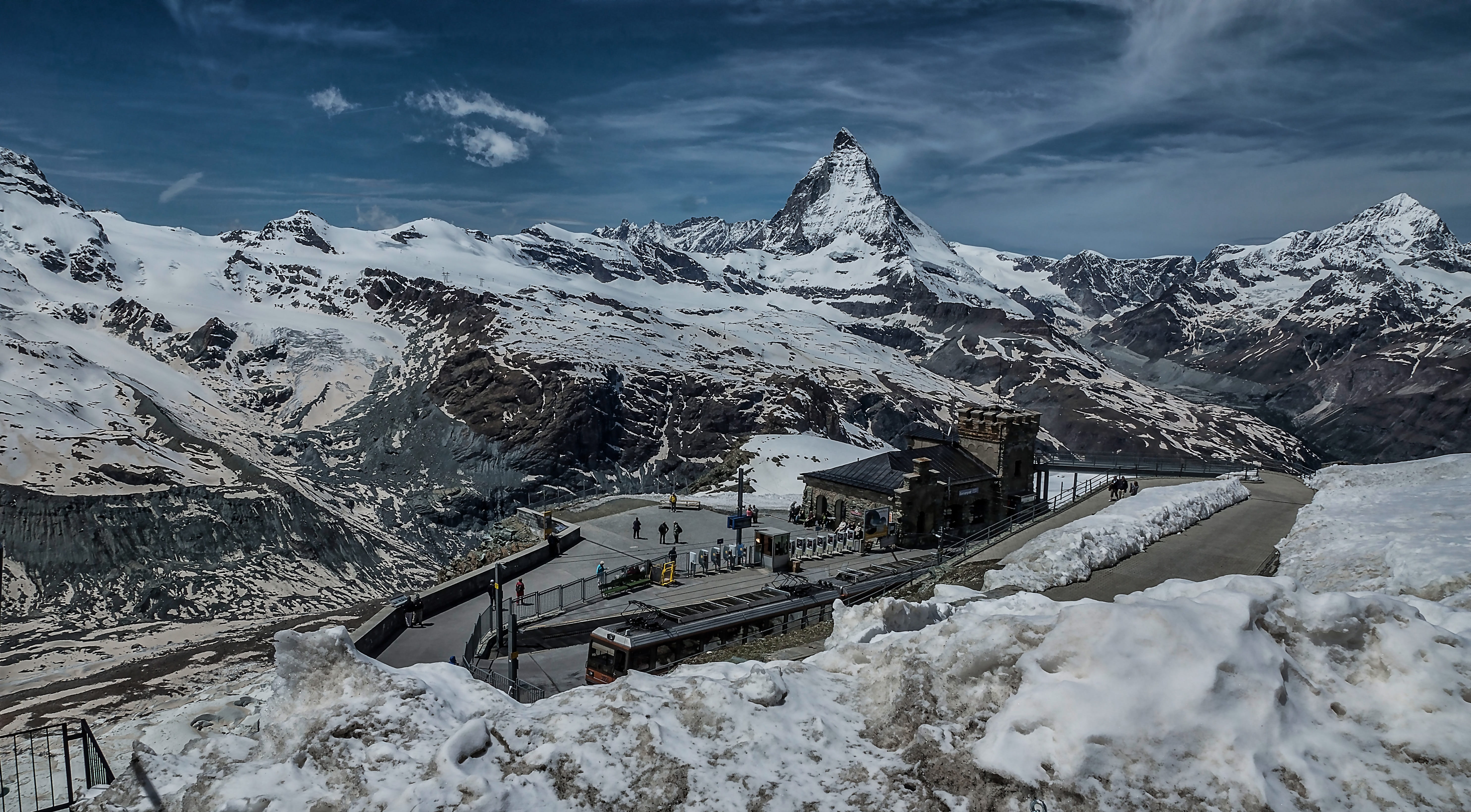 scenics, day, snowcapped mountain, Switzerland, 5K, outdoors, gornergrat, mountain, landscape, cloud - sky, Zermatt, beauty in nature, Europe, scenics - nature, HD Wallpaper