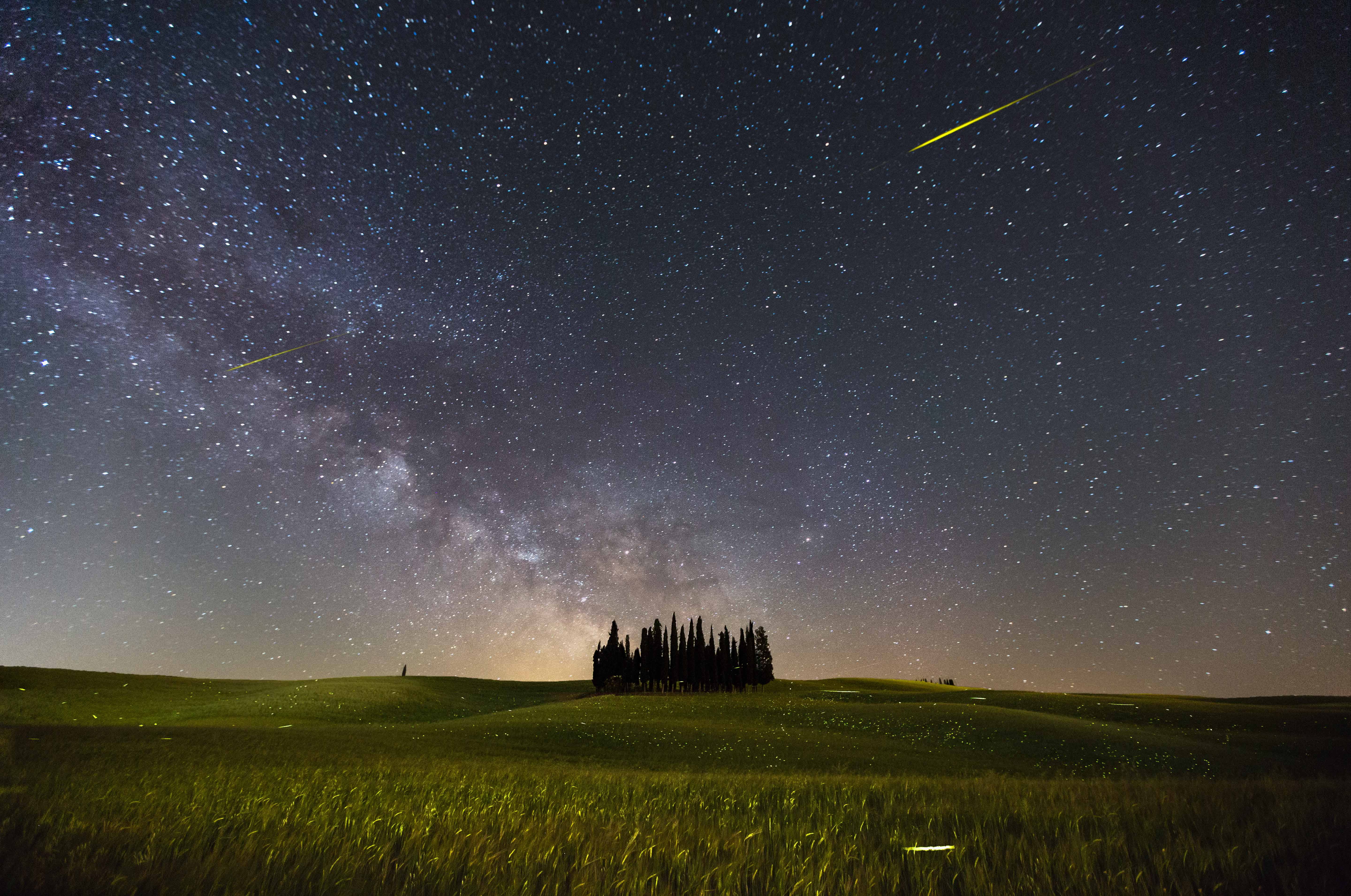 environment, shooting star, nature, milky way, night, star, outdoors, star field, astronomy, stars, landscape, 5K, no people, scenics - nature, space, HD Wallpaper