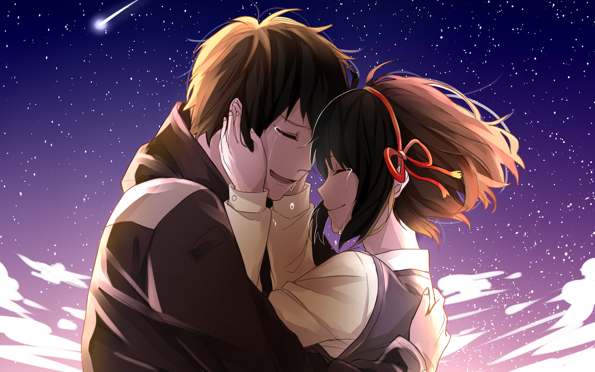 stars, mitsuha miyamizu, taki tachibana, 1080P, romance, couple, your name, tears, Anime, HD Wallpaper