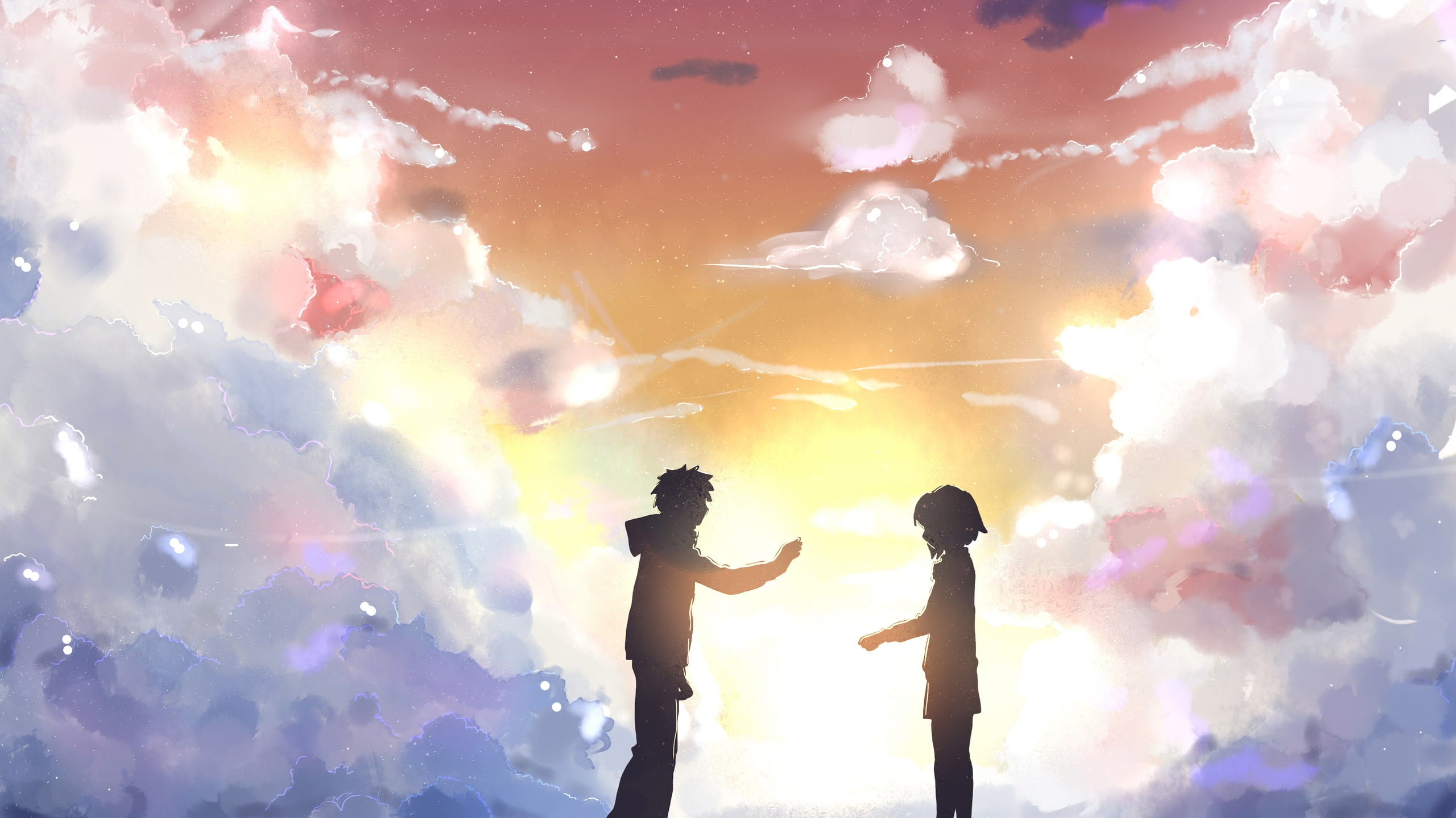 sky, men, outdoors, leisure activity, males, two people, taki tachibana, adult, clouds, daughter, togetherness, women, lens flare, positive emotion, cloud - sky, HD Wallpaper