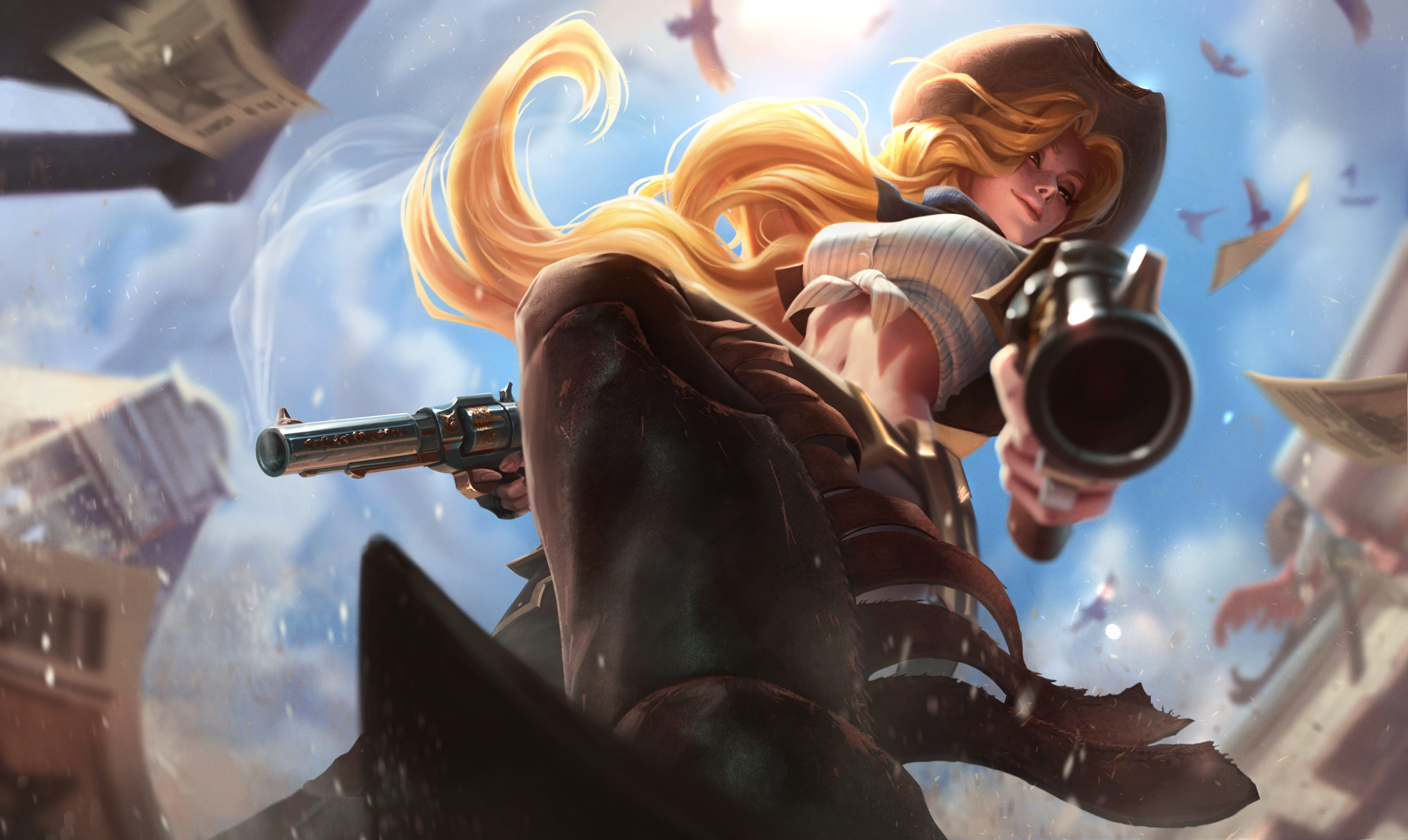 representation, League of Legends, gun, music, sky, 4K, human representation, day, sculpture, creativity, arts culture and entertainment, Miss Fortune, HD Wallpaper