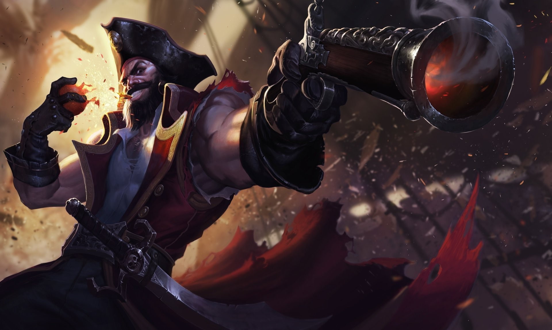 activity, adult, artwork concept art pirates gun sword gangplank league of legends, lifestyles, motorcycle, two people, security, representation, gun, people, HD Wallpaper