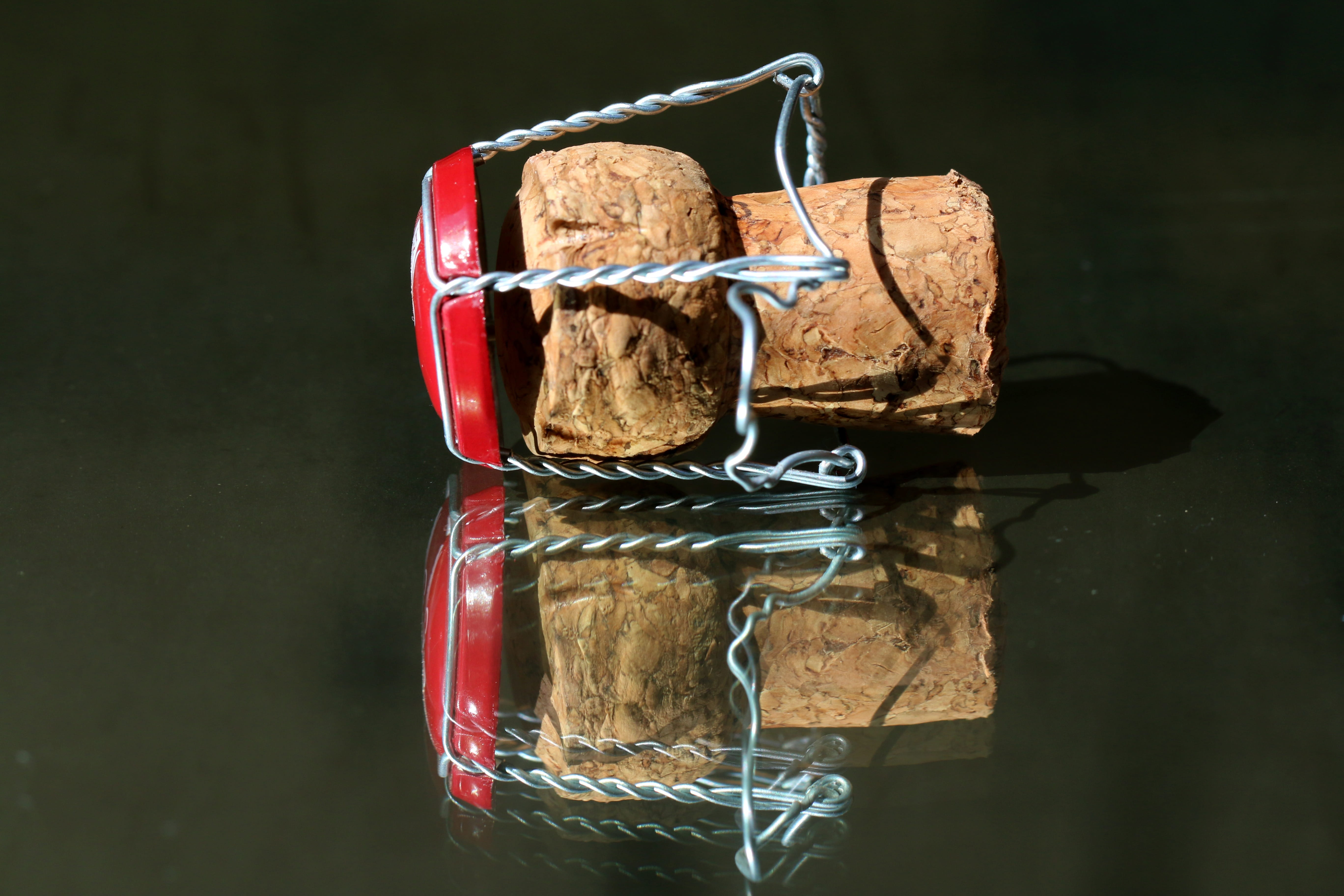 black background, champagne, polythene, baked, wine, wood - material, no people, bread, close-up, studio shot, wellbeing, still life, cap, tied up, string, HD Wallpaper