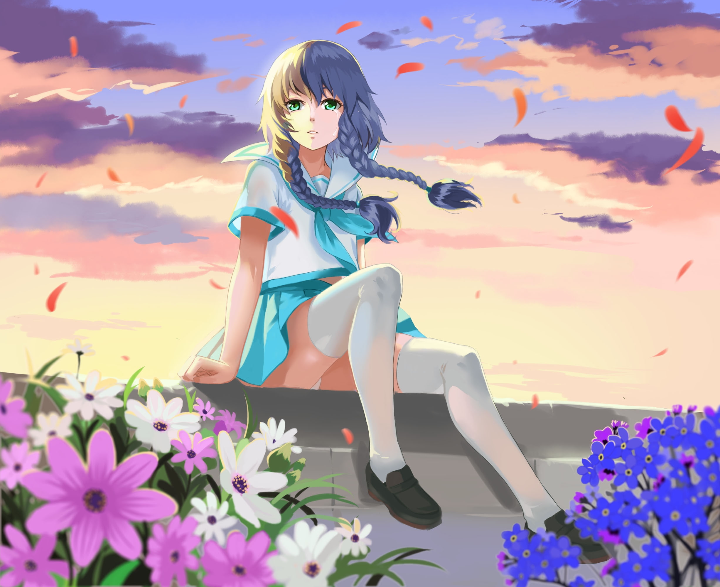 beauty in nature, beauty, leisure activity, flowering plant, Anime, lifestyles, real people, flower, nature, hairstyle, beautiful woman, tears, plant, vocaloid china, HD Wallpaper
