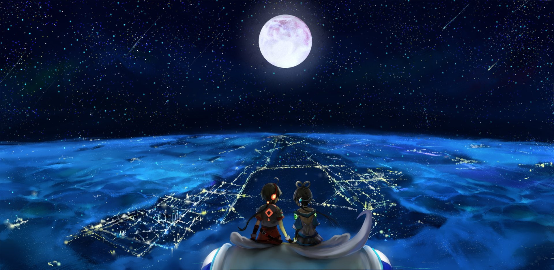 Yuezheng Ling, Moon, Luo Tianyi, 1080P, Vocaloid, Anime, HD Wallpaper