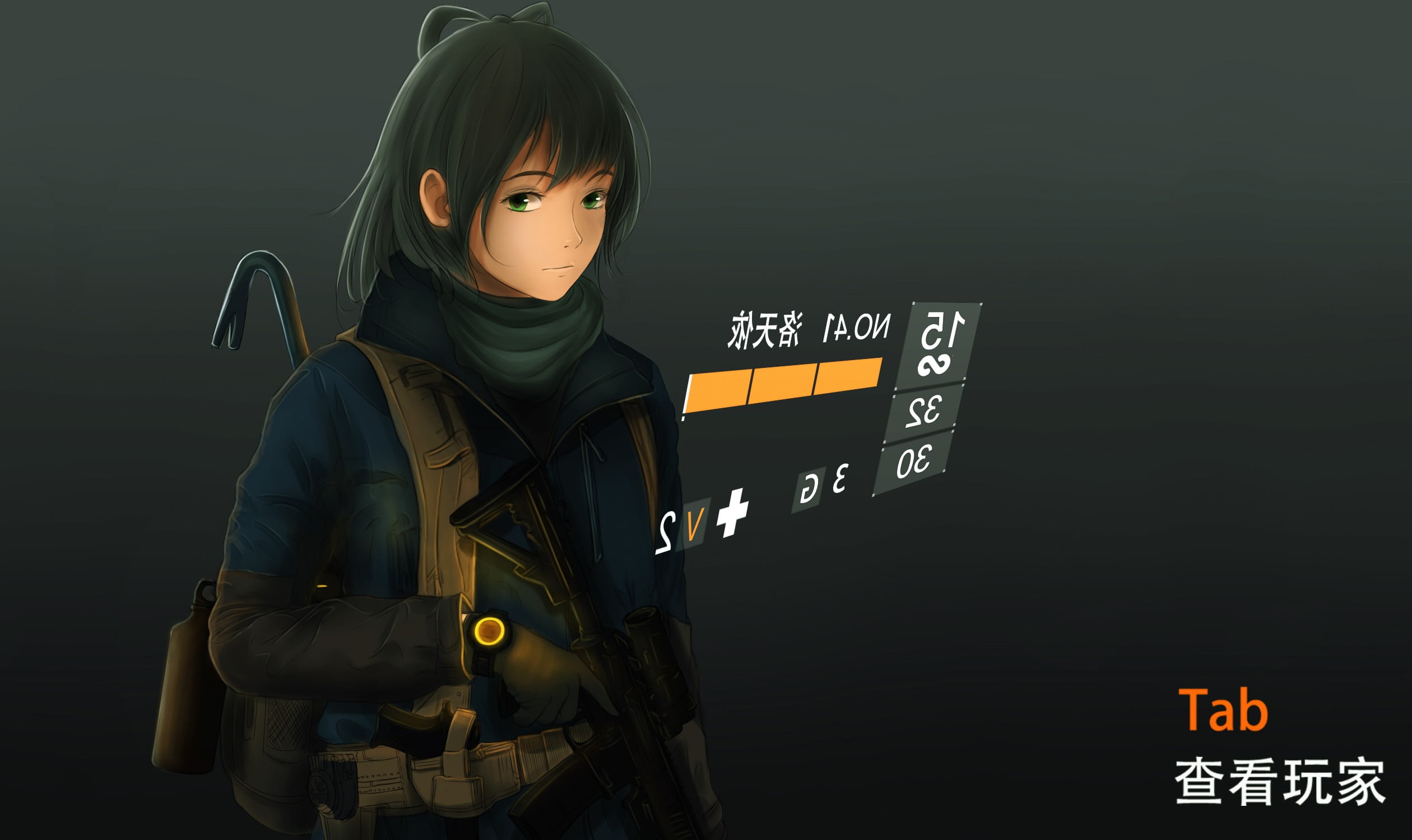 waist up, technology, 1080P, sign, illuminated, Vocaloid China, front view, gun, hood - clothing, anime, Vocaloid, looking at camera, number, young adult, HD Wallpaper