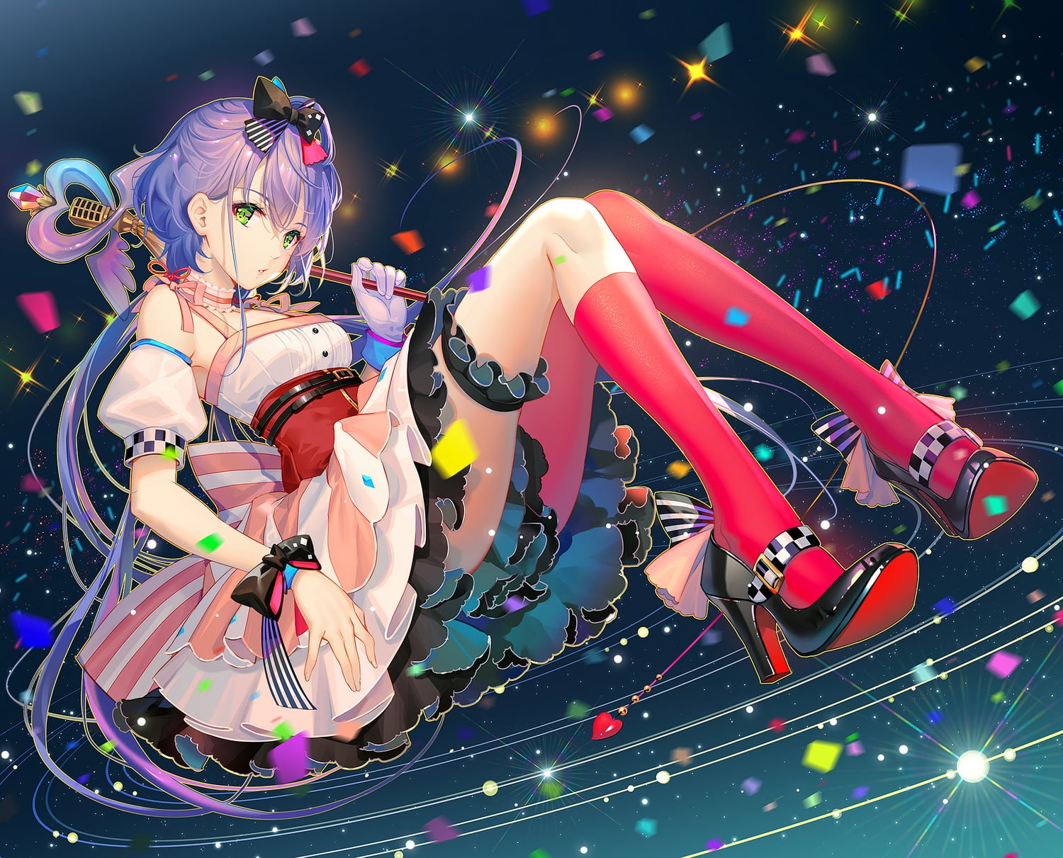Vocaloid China, artwork, green eyes, digital art, Luo Tianyi, 720P, twintails, ribbon, purple hair, dress, Vocaloid, HD Wallpaper