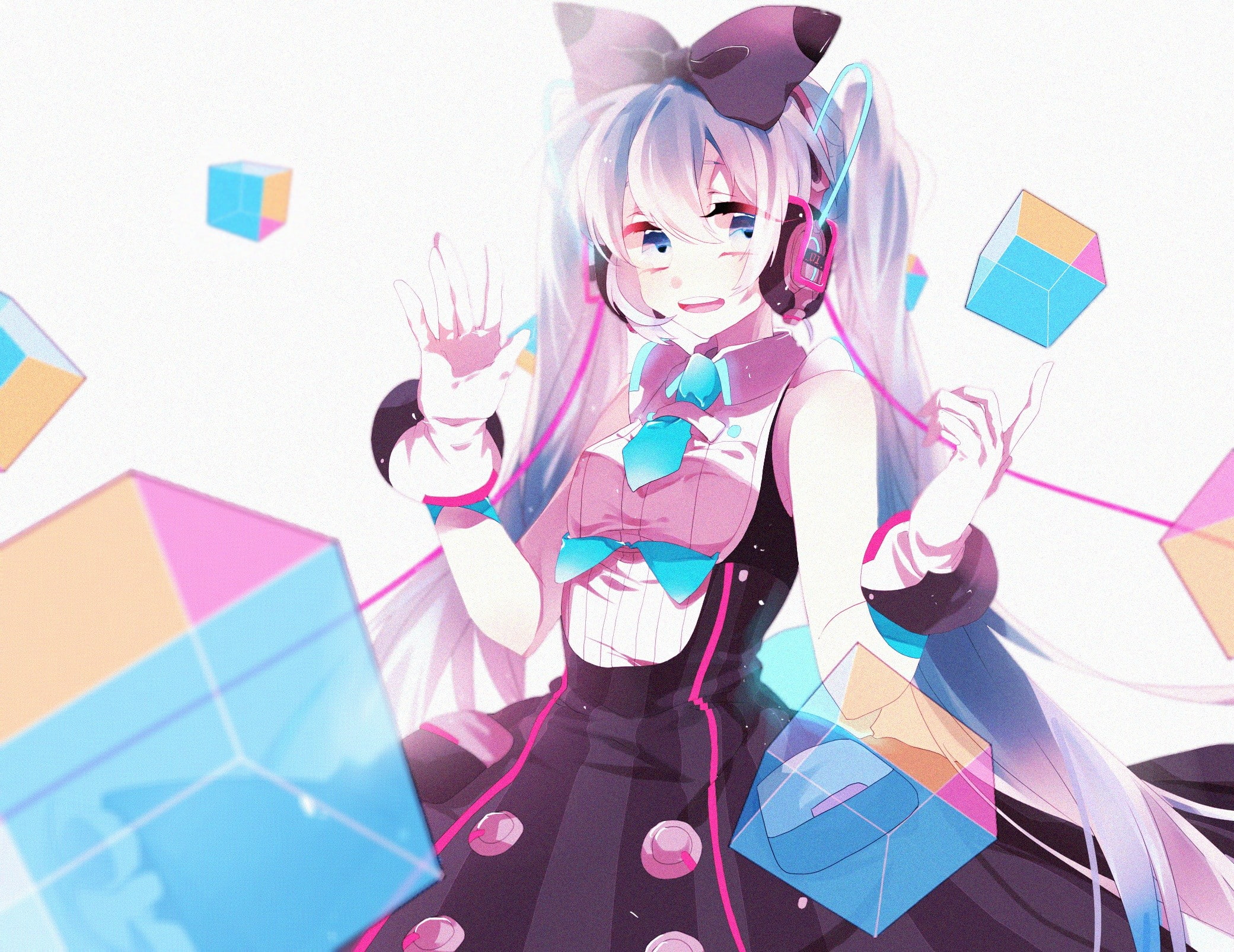 party - social event, females, multi colored, celebration, Hatsune Miku, event, blue eyes, front view, young adult, beautiful woman, adult, headphones, HD Wallpaper