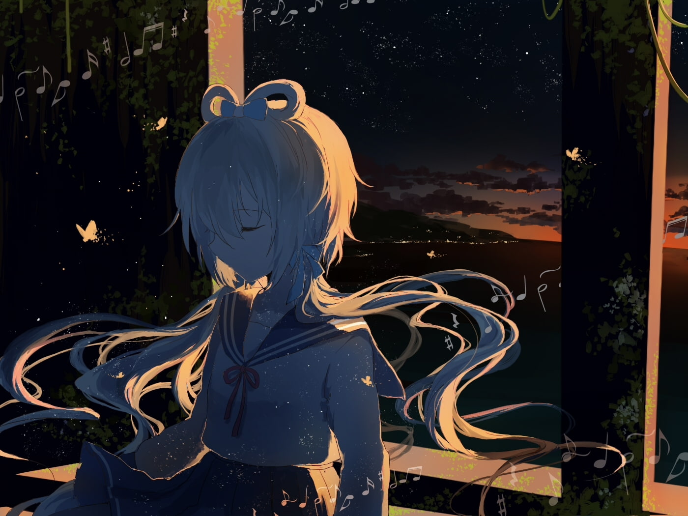 day, school girl, night, luo tianyi, plant, human representation, lifestyles, female likeness, rear view, Anime, hairstyle, no people, nature, representation, HD Wallpaper