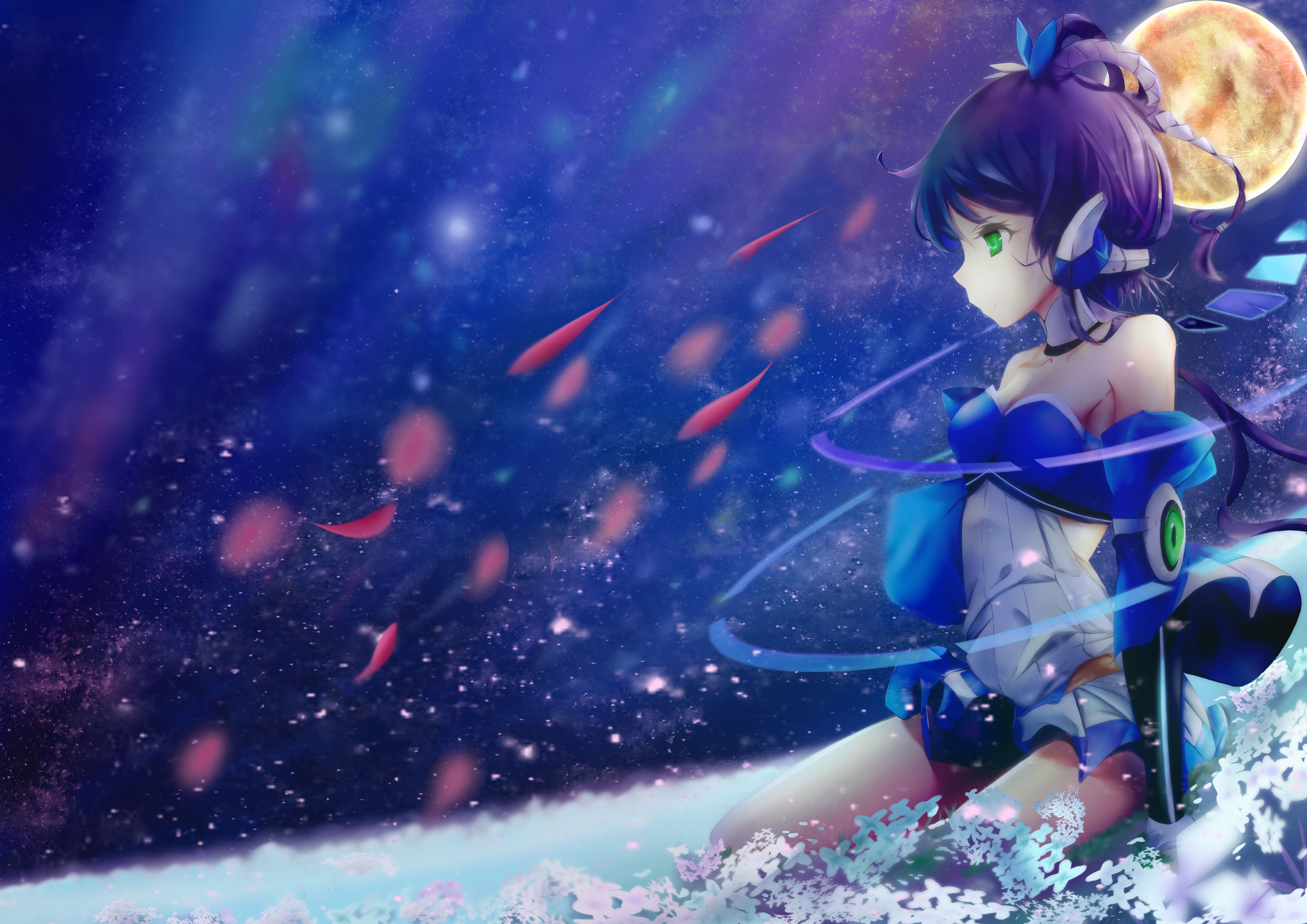 sea life, christmas, nature, night, dress, water, sea, profile view, close-up, Anime, windy, 4K, no people, animals in the wild, animal, petals, vocaloid, HD Wallpaper