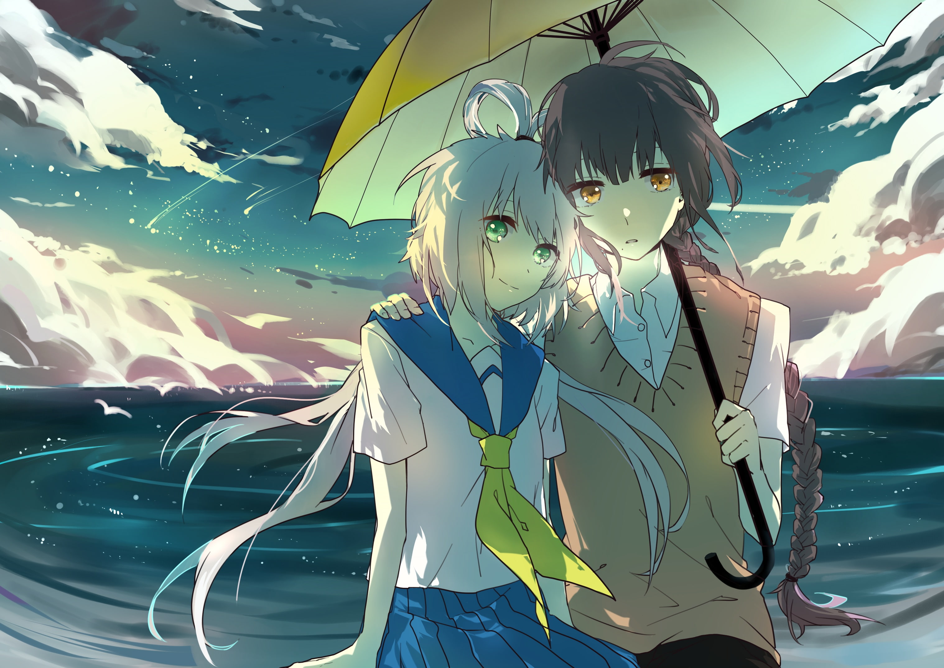 long, hair, eyes, tianyi, green, luo, seifuku, yellow, black, 2K, vocaloid, blue, HD Wallpaper