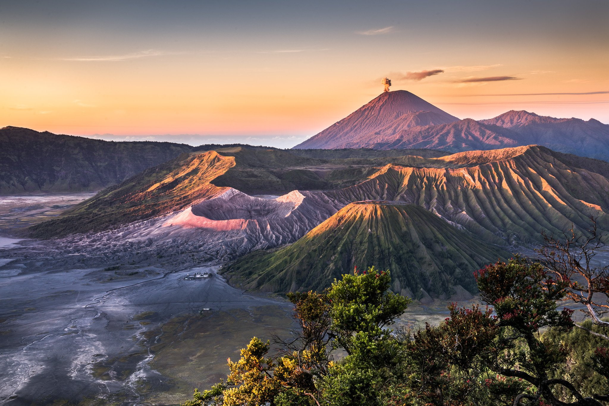 indonesia, volcano, 1080P, landscape, mount, bromo, sunset, HD Wallpaper