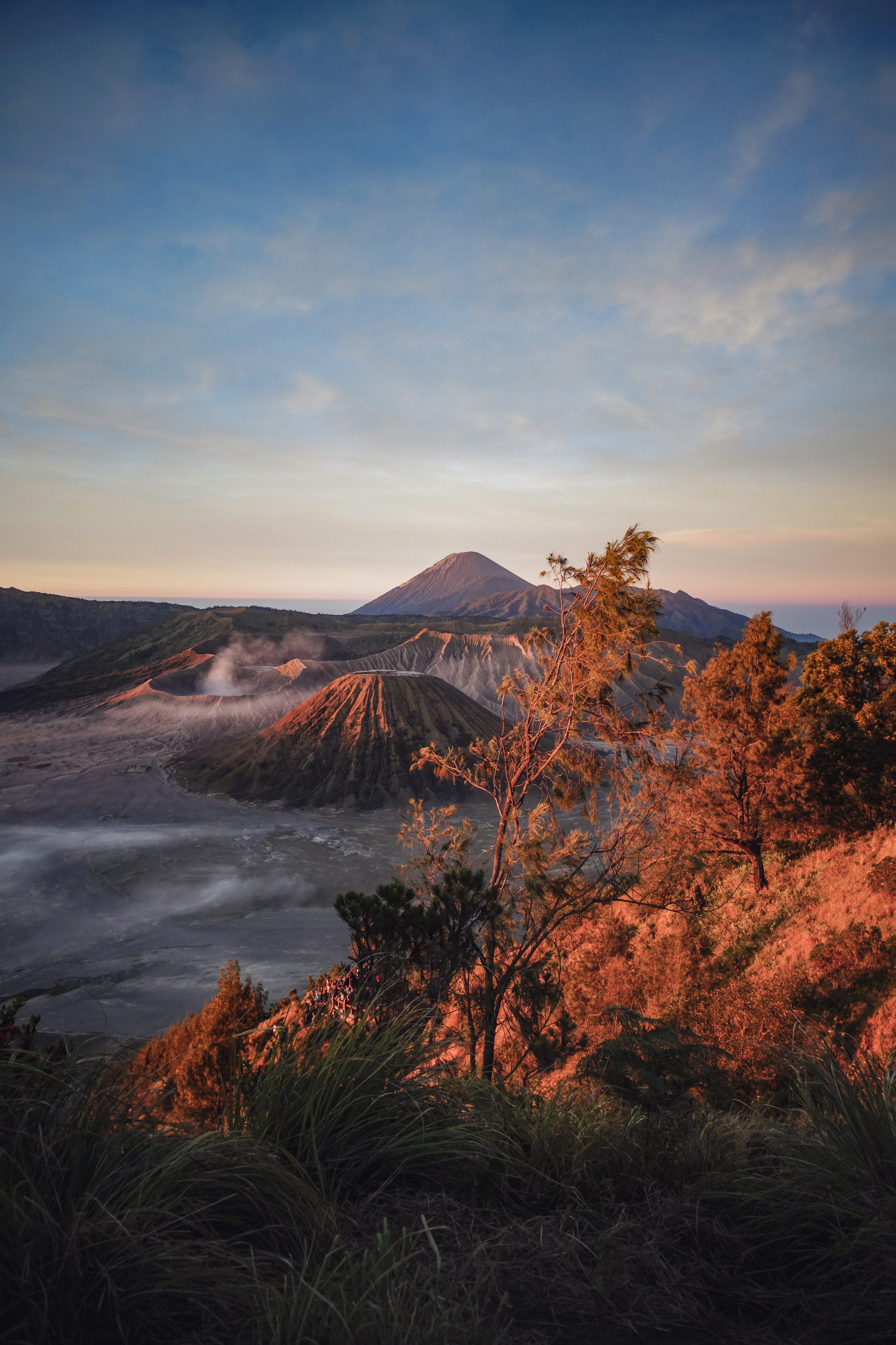 no people, mountain peak, mount bromo, sunset, non-urban scene, cloud - sky, volcanic crater, gray, mountain, environment, water, mountain range, abies, Phone HD Wallpaper