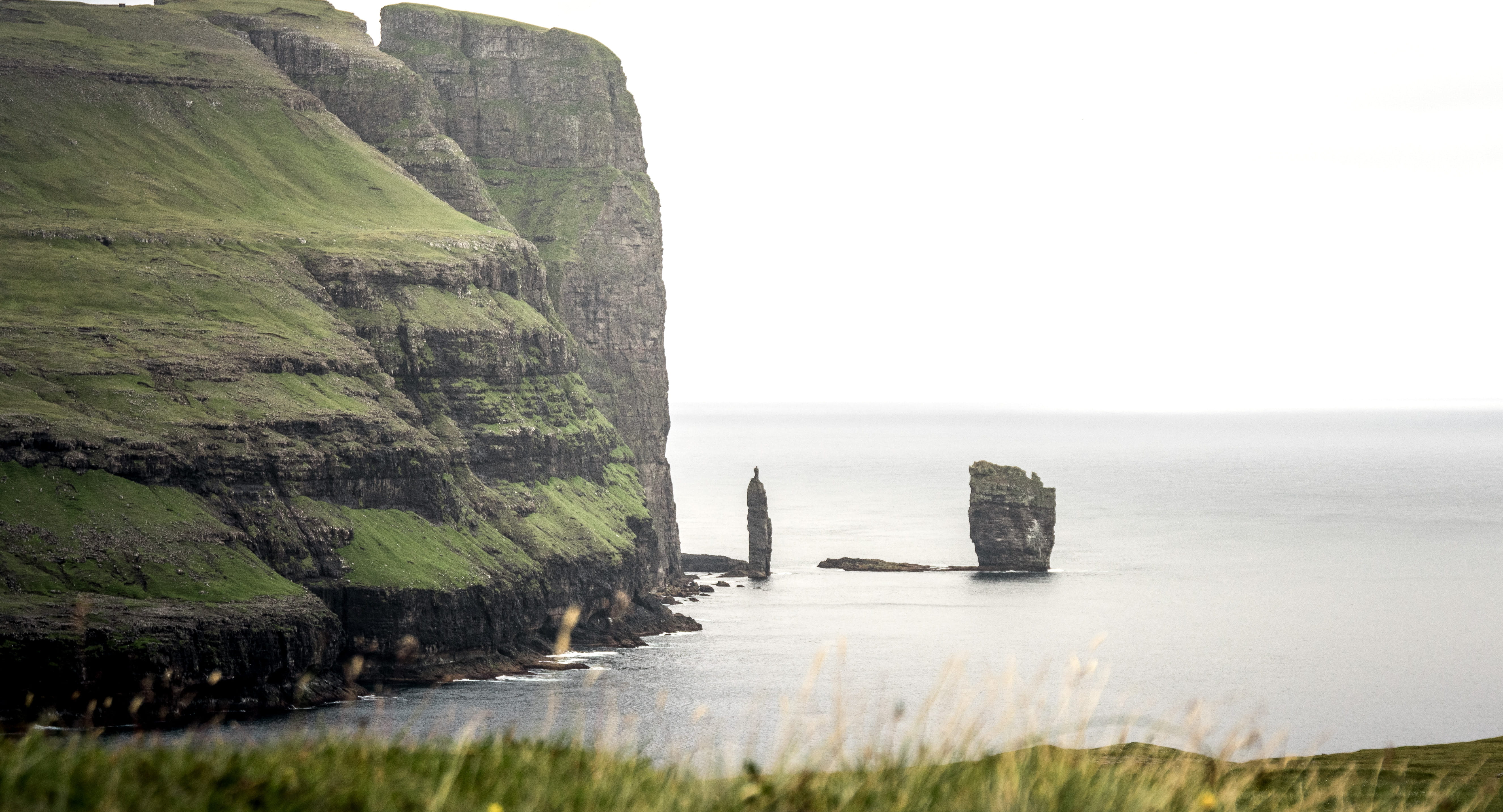 cliff, landscape, solid, faroe islands, land, shore line, tórshavn, no people, rock, stack rock, 5K, boulder, bunker, rock - object, non-urban scene, mountain, HD Wallpaper