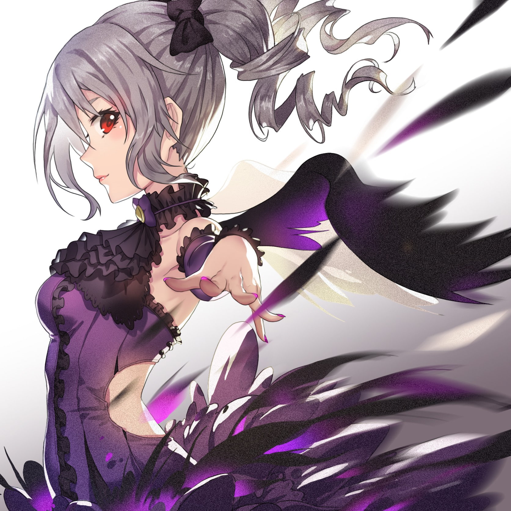THE iDOLM@STER: Cinderella Girls, Kanzaki Ranko, long hair, wings, anime, 720P, anime girls, gray hair, red eyes, Phone HD Wallpaper