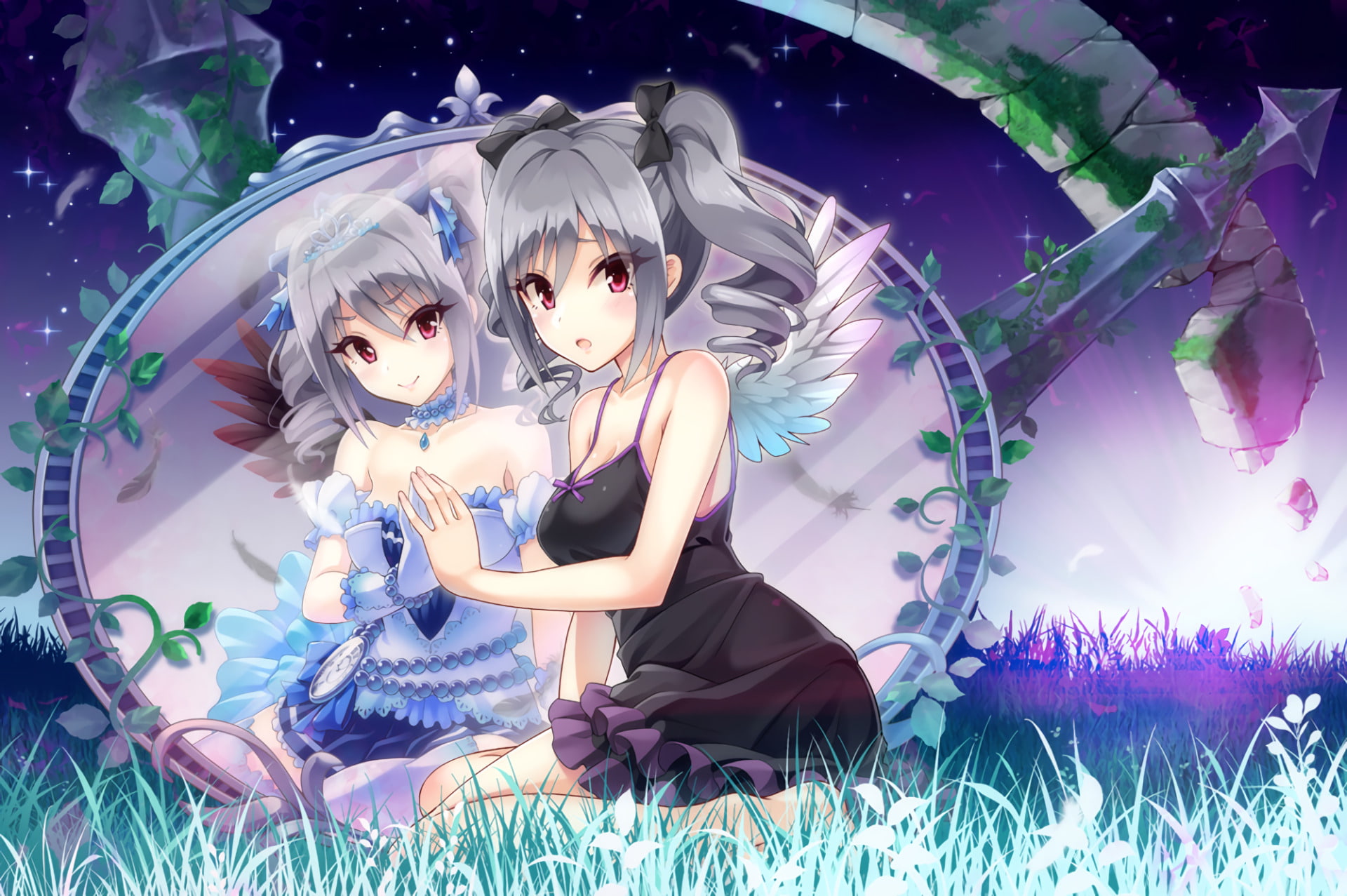 people, Twintails, Red Eyes, grass, real people, fashion, event, Blue Dress, dress, plant, representation, 1080P, The iDOLM@STER Cinderella Girls, leisure activity, HD Wallpaper