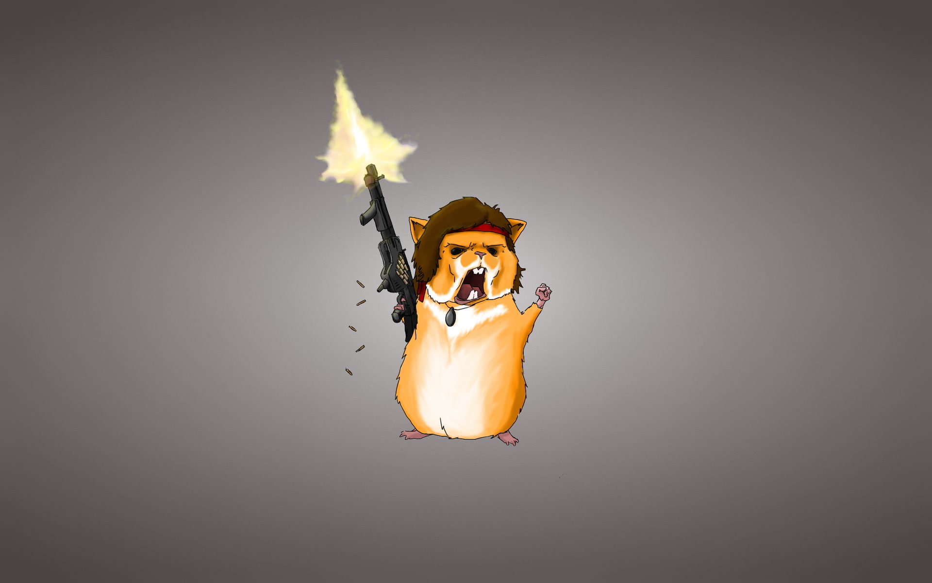 rodent, machine, Rambo, 1080P, Guinea pig, hamster, bullets, light background, minimalism, weapons, red armband, HD Wallpaper
