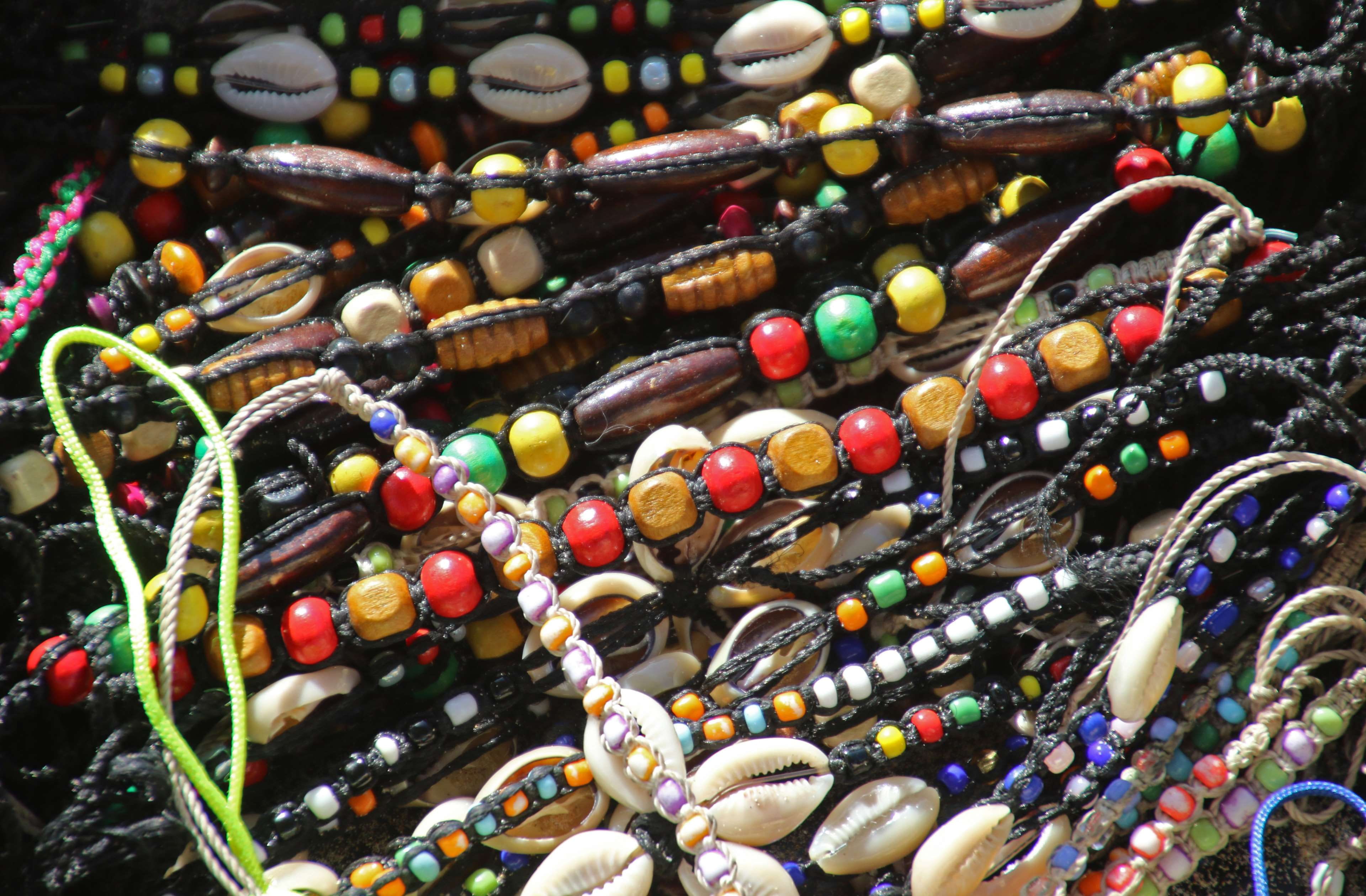 still life, bead, variety, no people, choice, high angle view, bracelet, holiday, large group of objects, shells, day, sale, necklace, africa, for sale, HD Wallpaper