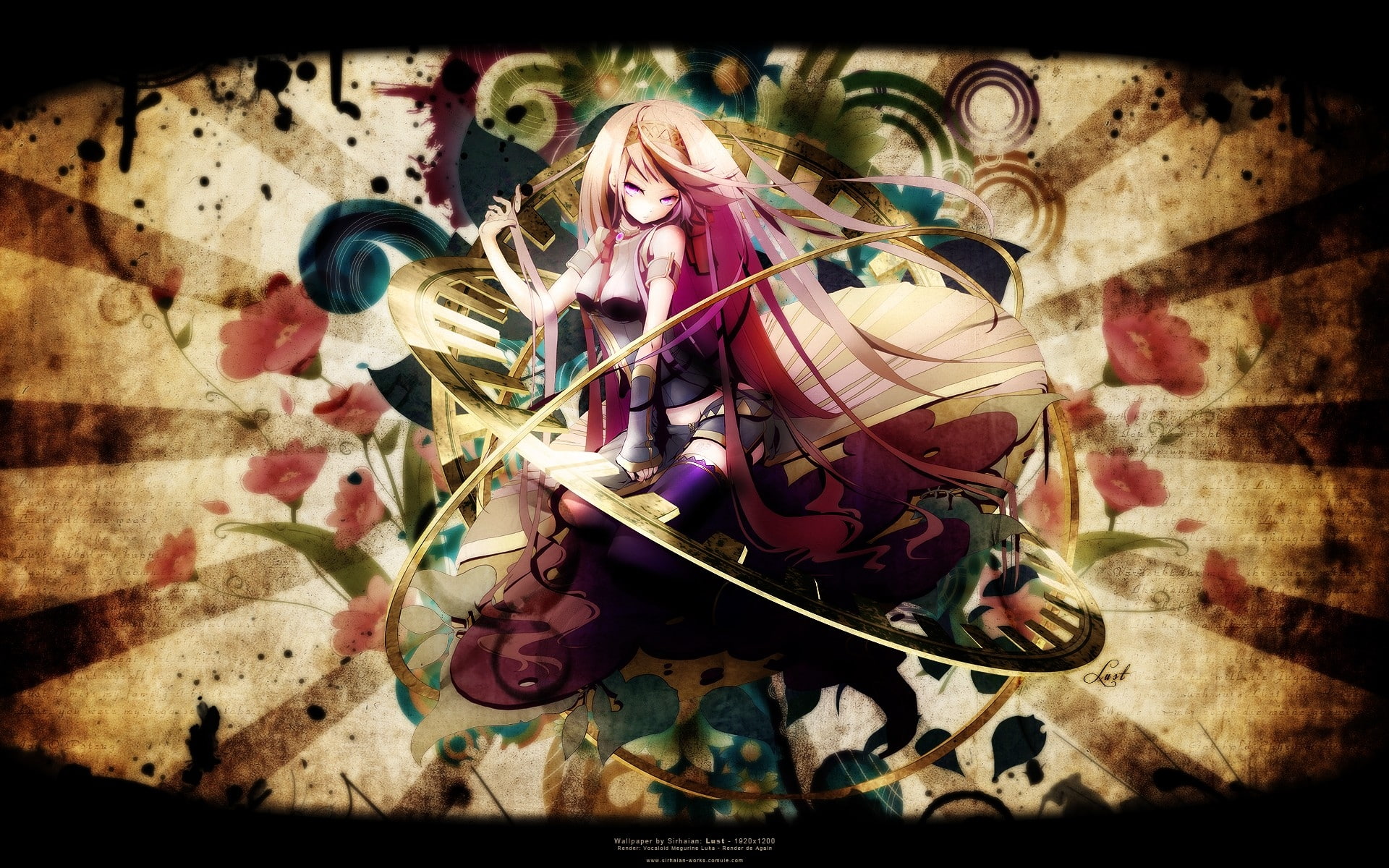 people, hd, art, hair, 1080P, armband, skirts, pink, thigh, megurine, vocaloid, luka, highs, band, long, eyes, d, Abstract, HD Wallpaper