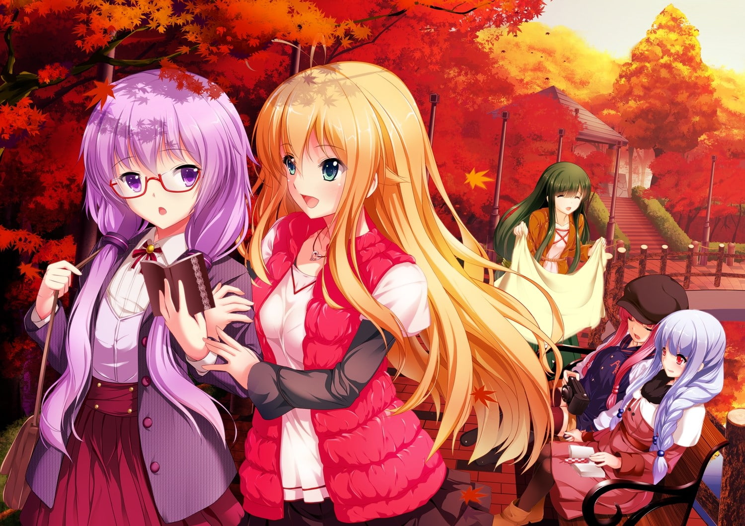 Kotonoha Aoi, Kotonoha Akane, fall, Tsurumaki Maki, Yuzuki Yukari, anime, Touhoku Zunko, glasses, 720P, Vocaloid, HD Wallpaper