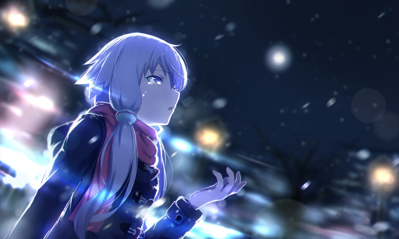twintails, snow, night, Yuzuki Yukari, 720P, scarf, Vocaloid, Voiceroid, long hair, HD Wallpaper