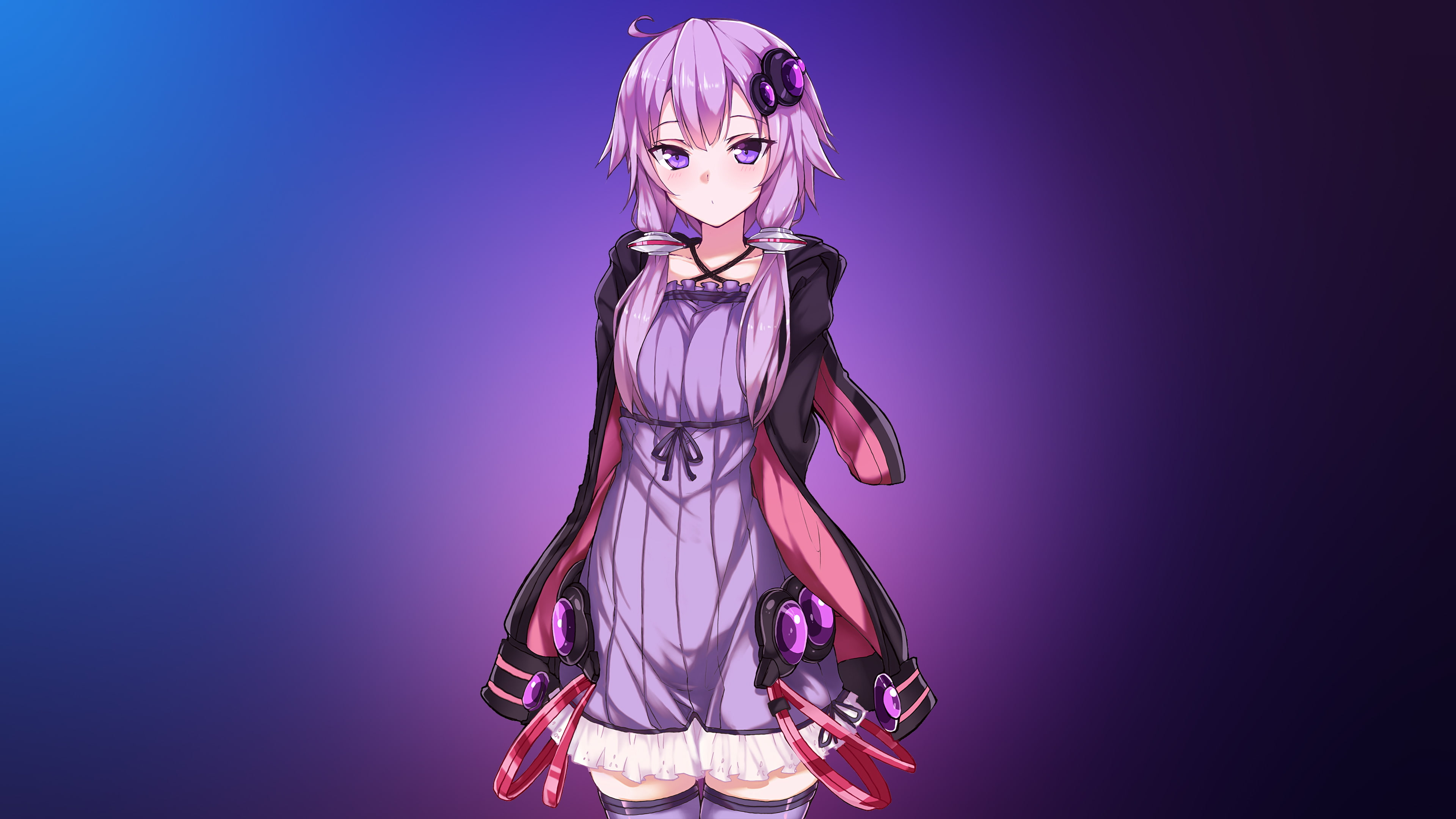 4K, digital art, anime girls, Vocaloid, Voiceroid, yuzuki  yukari, simple background, anime, artwork, HD Wallpaper