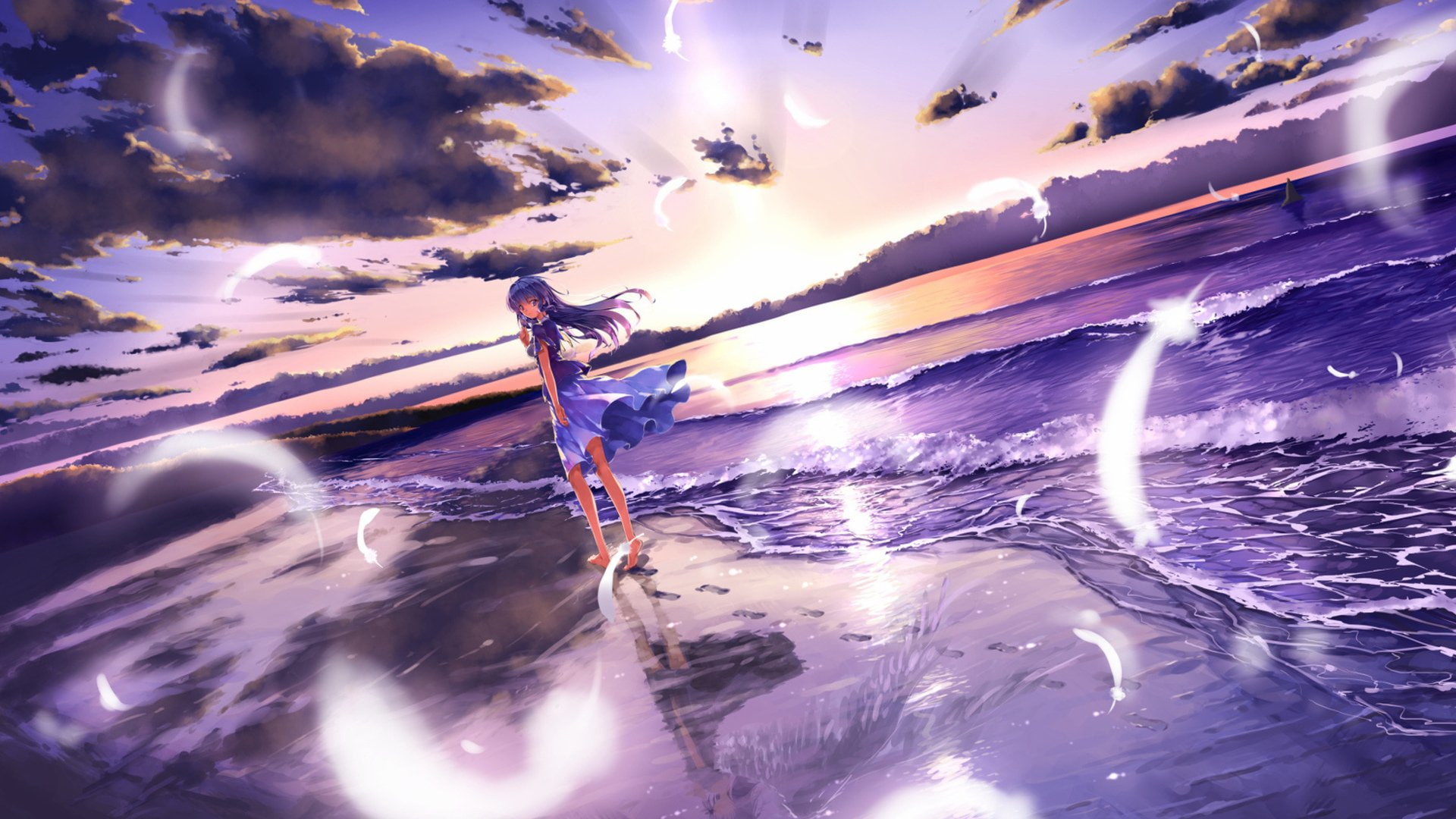 nature, environment, one person, beauty in nature, scenics - nature, outdoors, 1080P, sky, lens flare, Vocaloid, sport, sunset, water, reflection, sunlight, HD Wallpaper