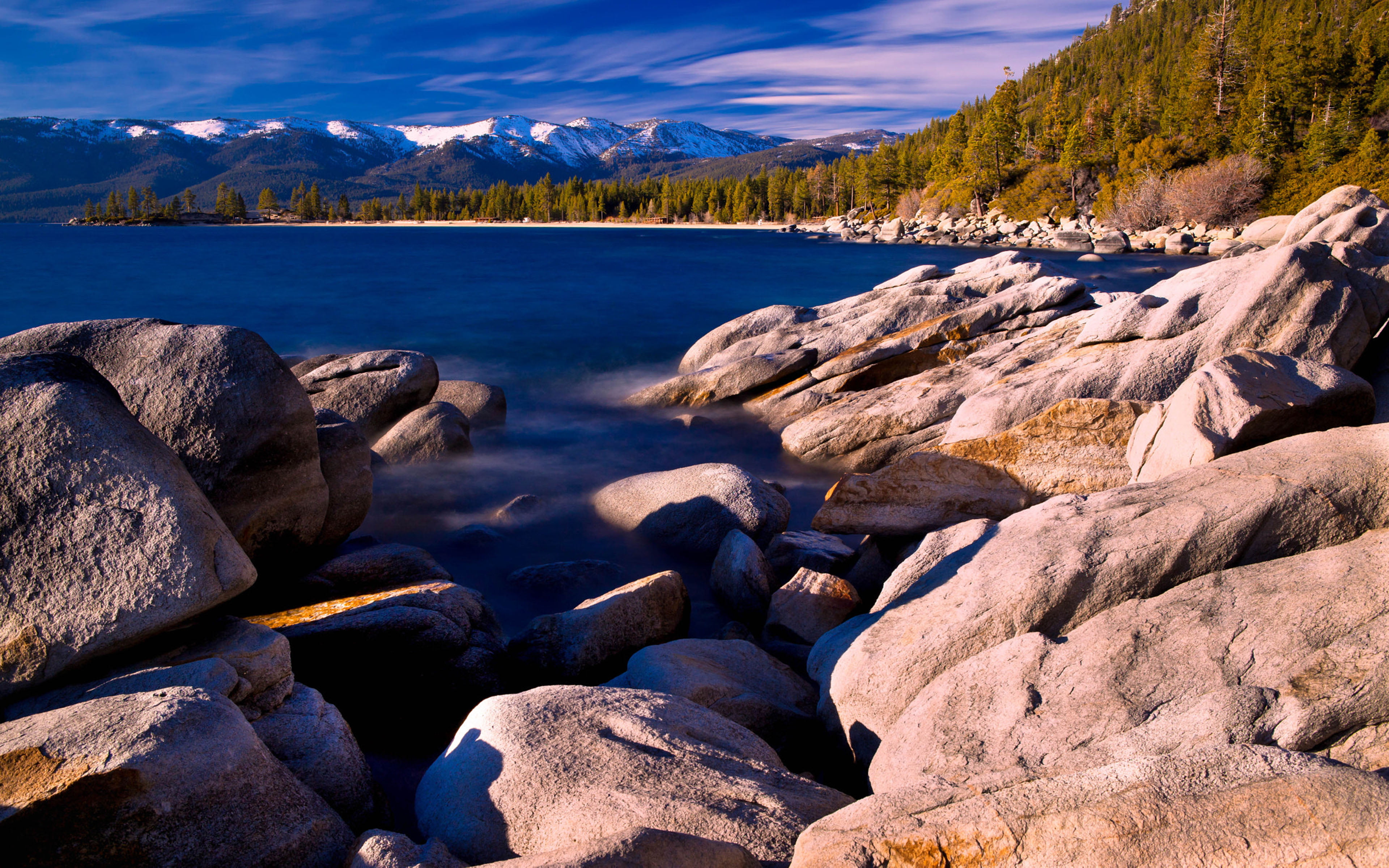 rock - object, coniferous tree, united, non-urban scene, beauty in nature, water, cloud - sky, solid, mountain, land, california, day, phones, nevada, tahoe, HD Wallpaper