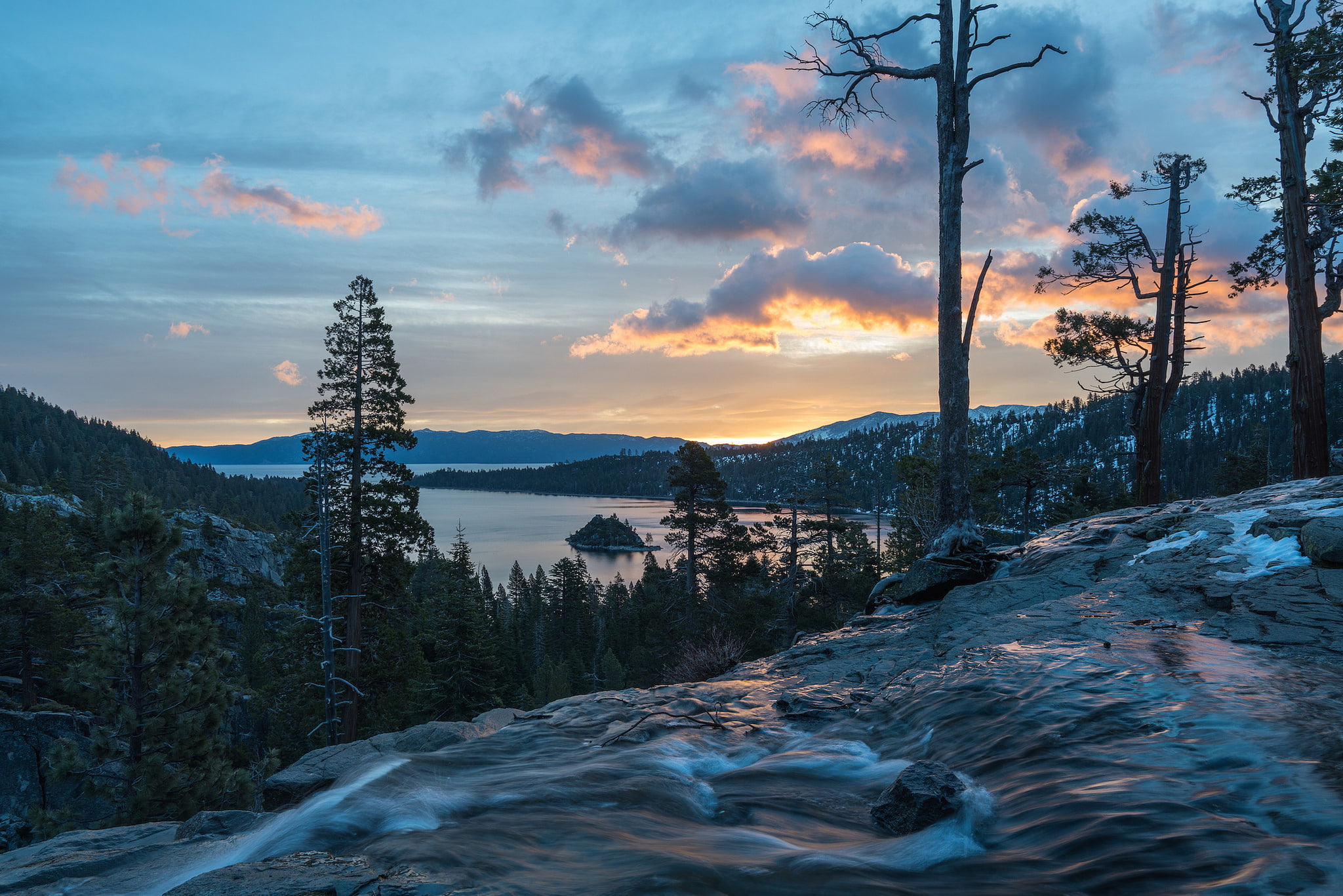 Lake Tahoe, waterfall, Emerald Bay State Park, California, panorama, Eagle Falls, 1080P, lake, CA, waterfalls Needles, HD Wallpaper
