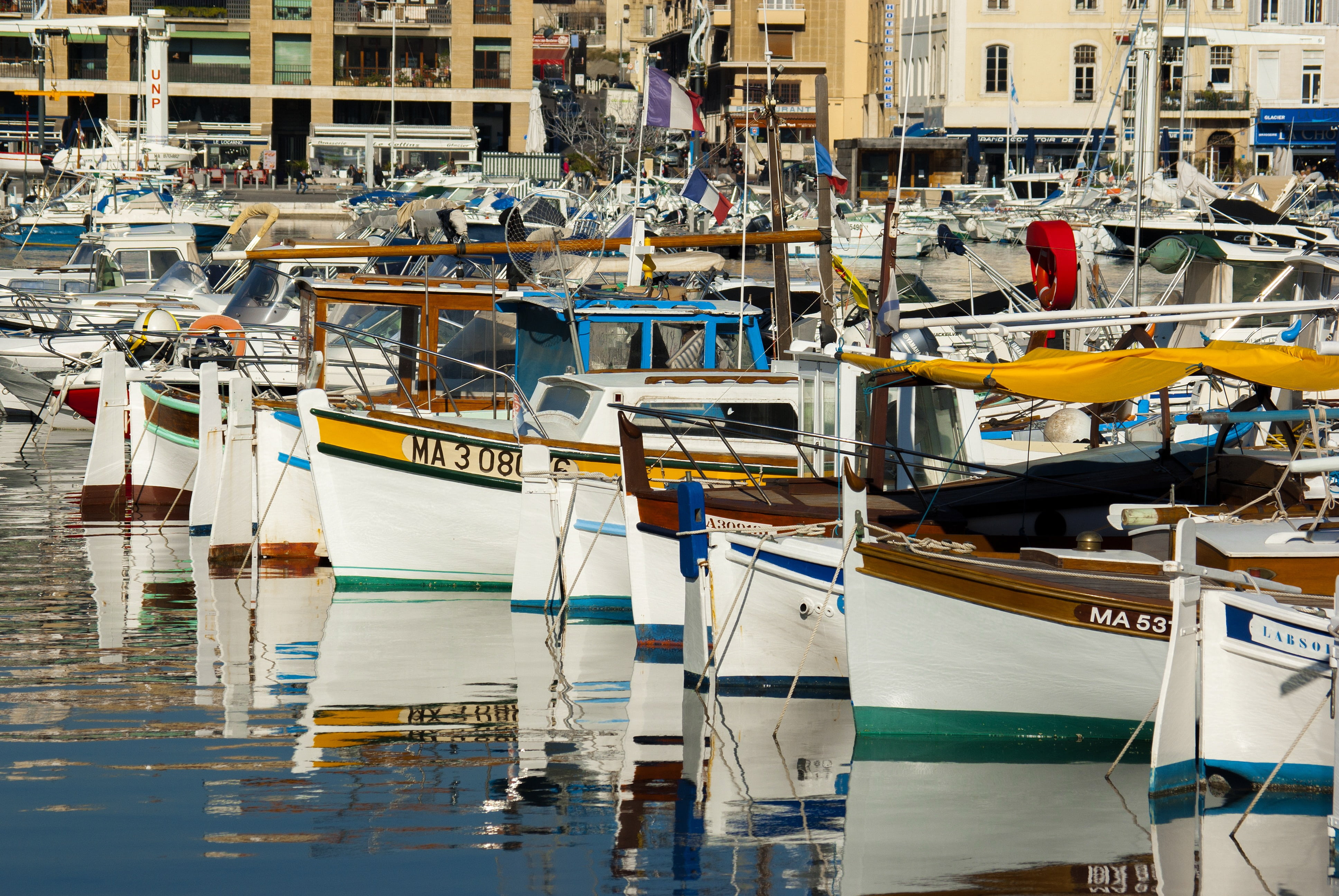 barque, building exterior, transportation, boat, across, boats, no people, sea, nature, harbor, mode of transportation, france, marseille, in a row, park, HD Wallpaper
