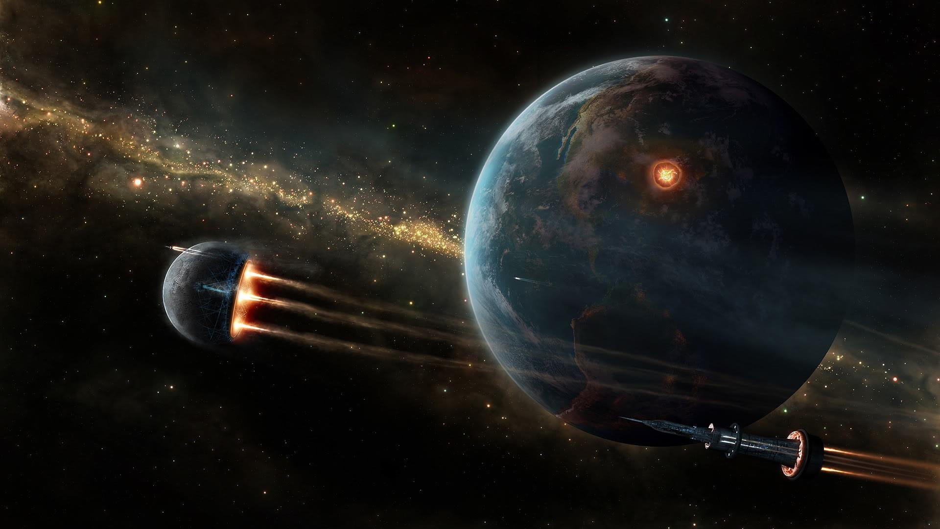 star - space, sky, universo, night, fantasy, exploration, composite image, sphere, 1080P, vulcan, solar system, planet earth, space, science, planet - space, HD Wallpaper