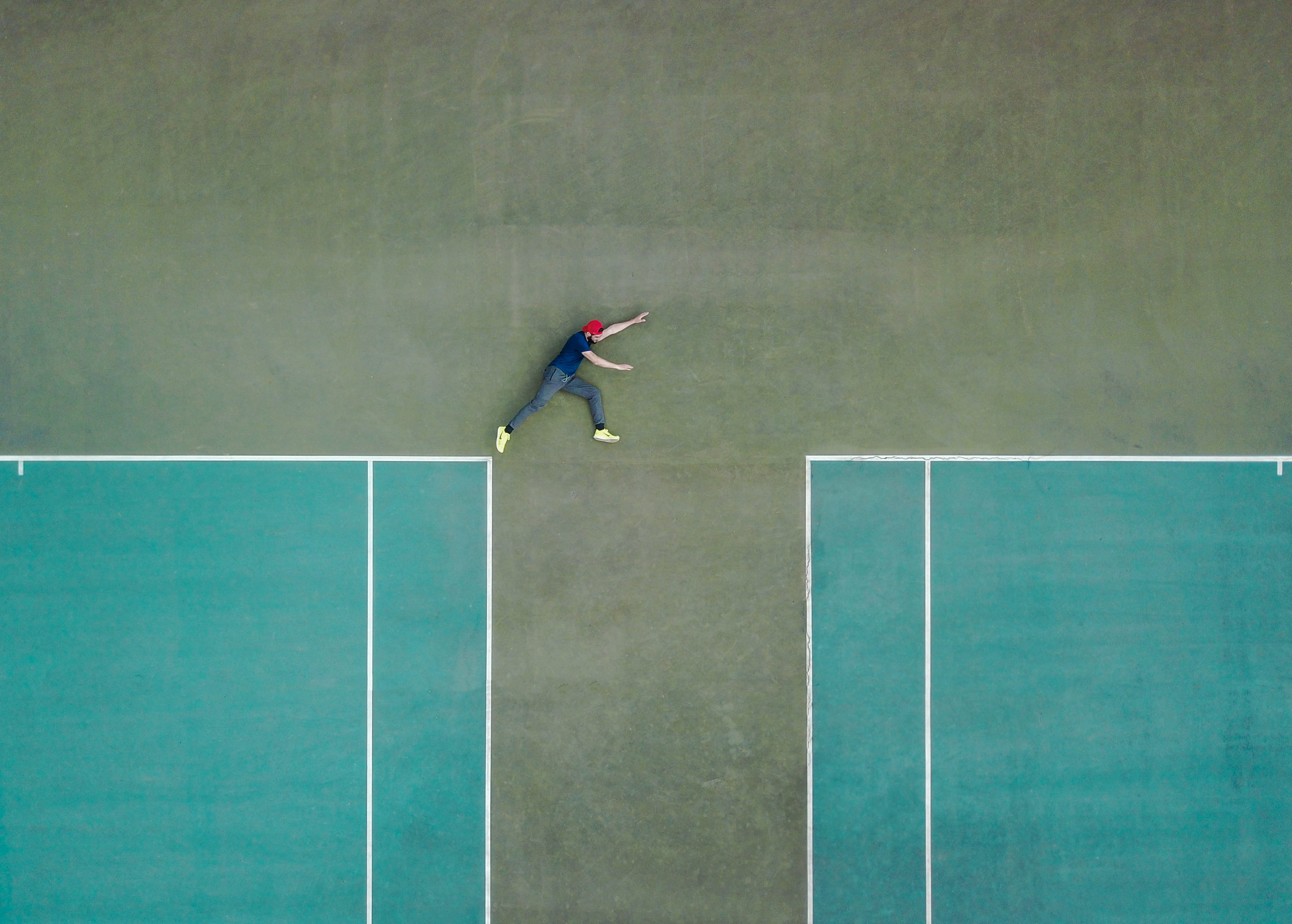male, lines, game, amazing, full length, angel, white line, adult, tennis court, young adult, distant, men, day, lying, 2K, teenager, man, photography, HD Wallpaper