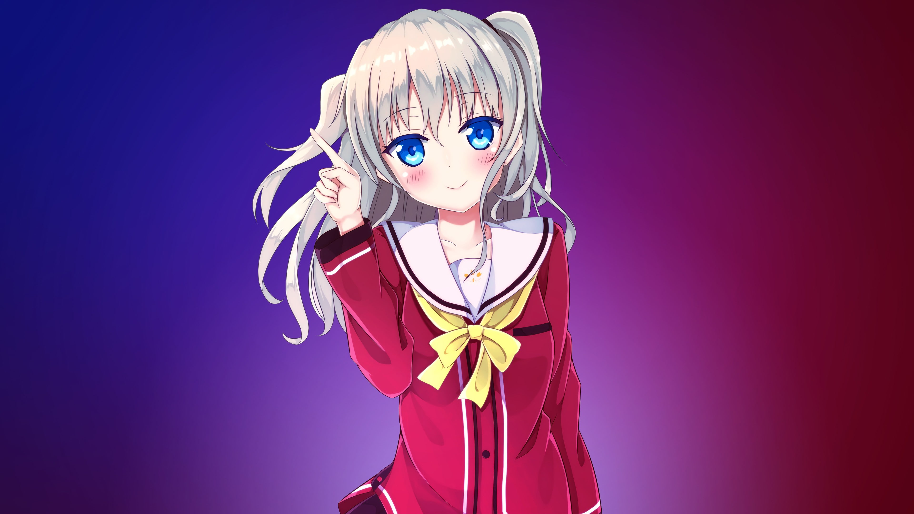 blue eyes, Tomori Nao, long hair, anime, 4K, anime girls, gray hair, Charlotte (anime), HD Wallpaper