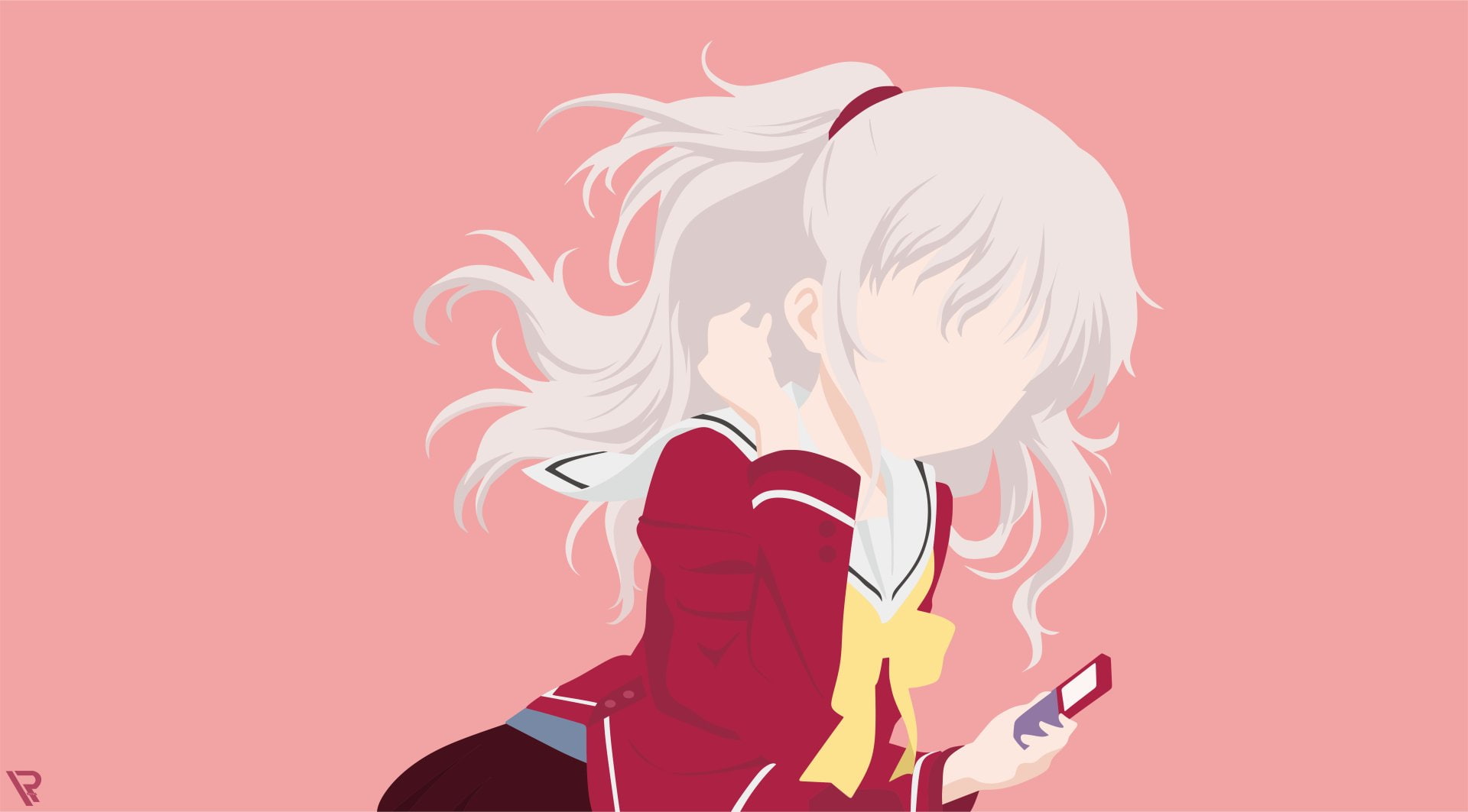 Charlotte, Nao Tomori, Anime, White Hair, 1080P, Minimalist, Long Hair, Charlotte (Anime), bow (Clothing), HD Wallpaper