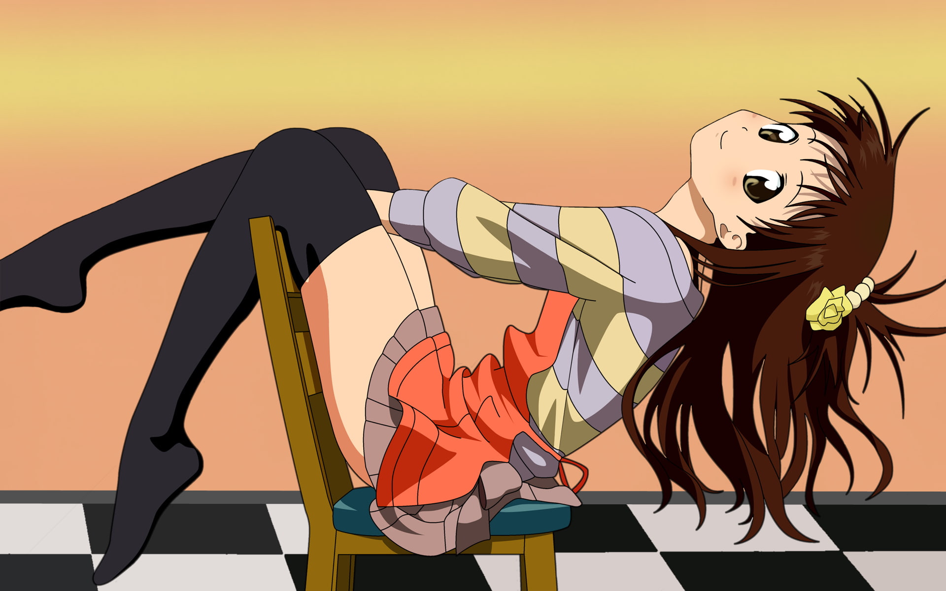1080P, Sitting, To Love-Ru, Girl, Mikan Yuuki, Blush, Skirt, Smile, Thigh Highs, Anime, HD Wallpaper