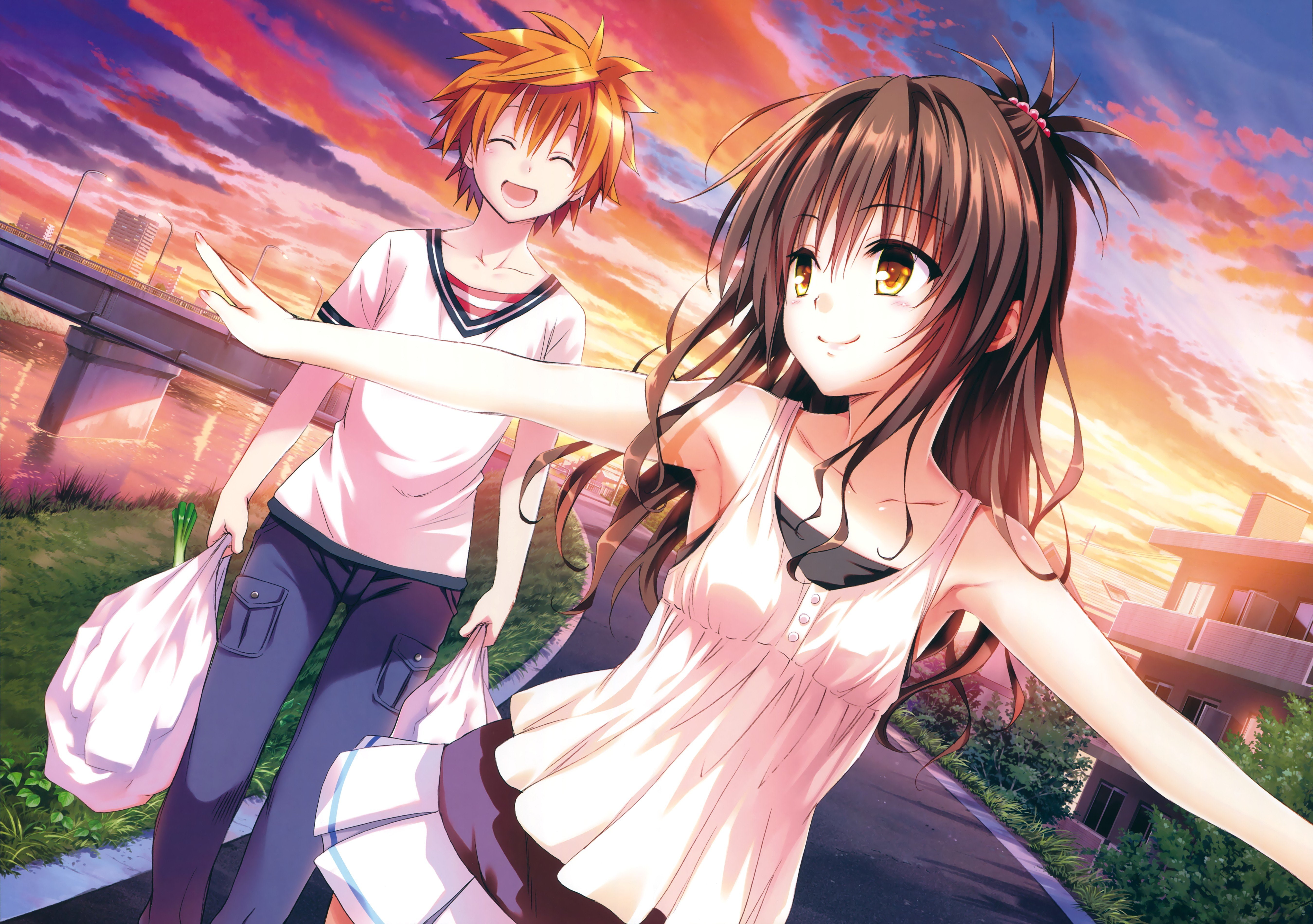 redhead, brunette, Yuuki Rito, Yellow Eyes, To Love ru, Yuuki Mikan, 5K, HD Wallpaper