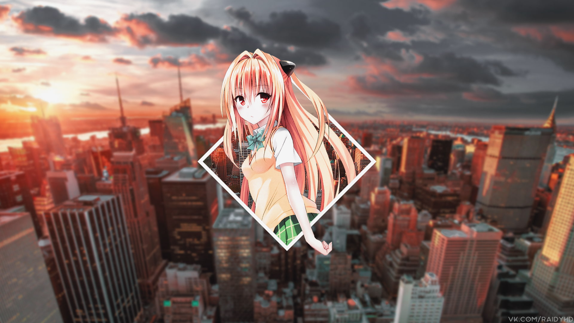 architecture, women, looking at camera, real people, young women, hair, beautiful woman, city, lifestyles, picture-in-picture, sunset, anime, Golden Darkness, HD Wallpaper