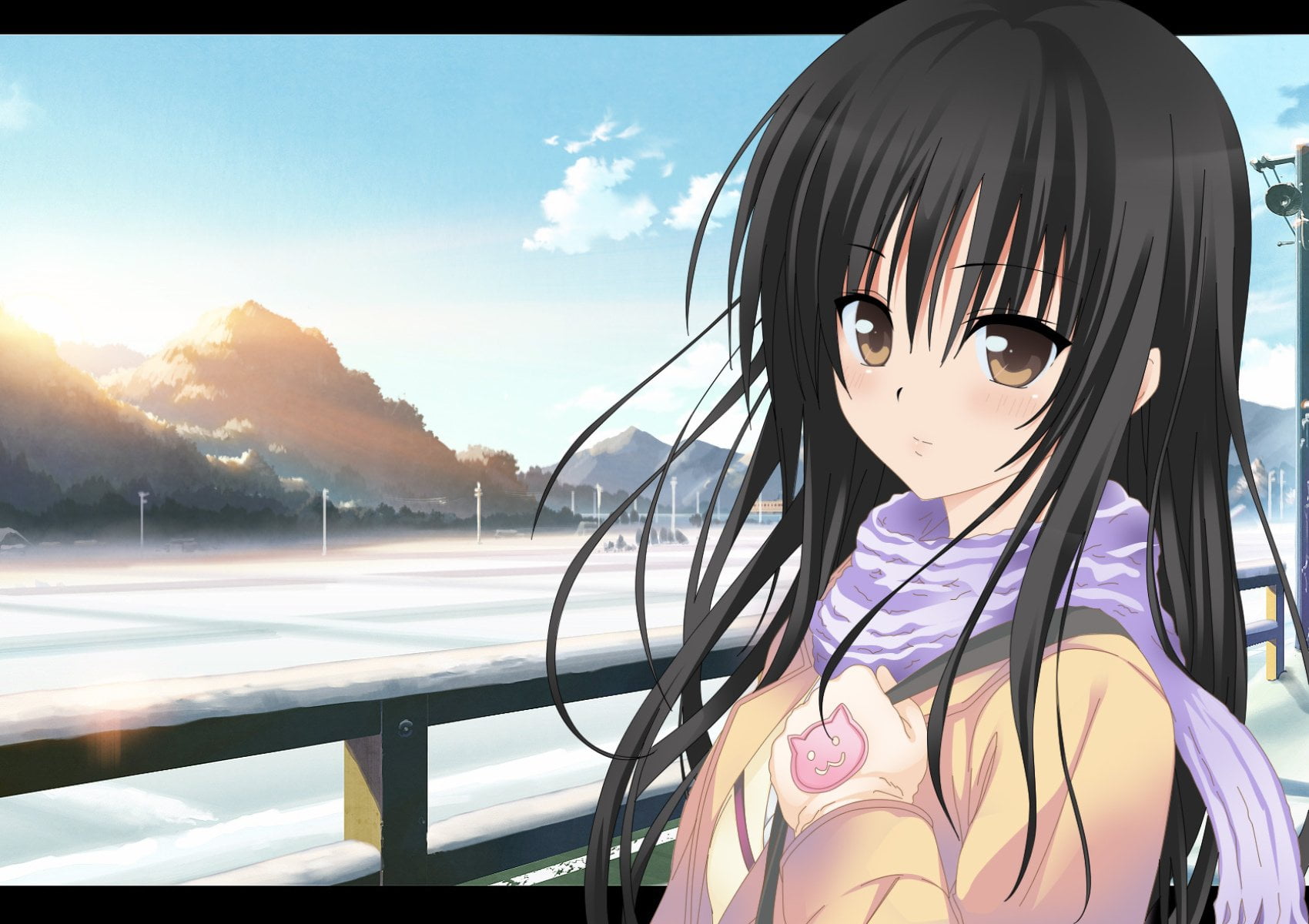 Girl, Black Hair, Scarf, one person, transportation, lifestyles, young adult, portrait, Anime, headshot, sunlight, day, To Love-Ru, Winter, women, Glove, HD Wallpaper