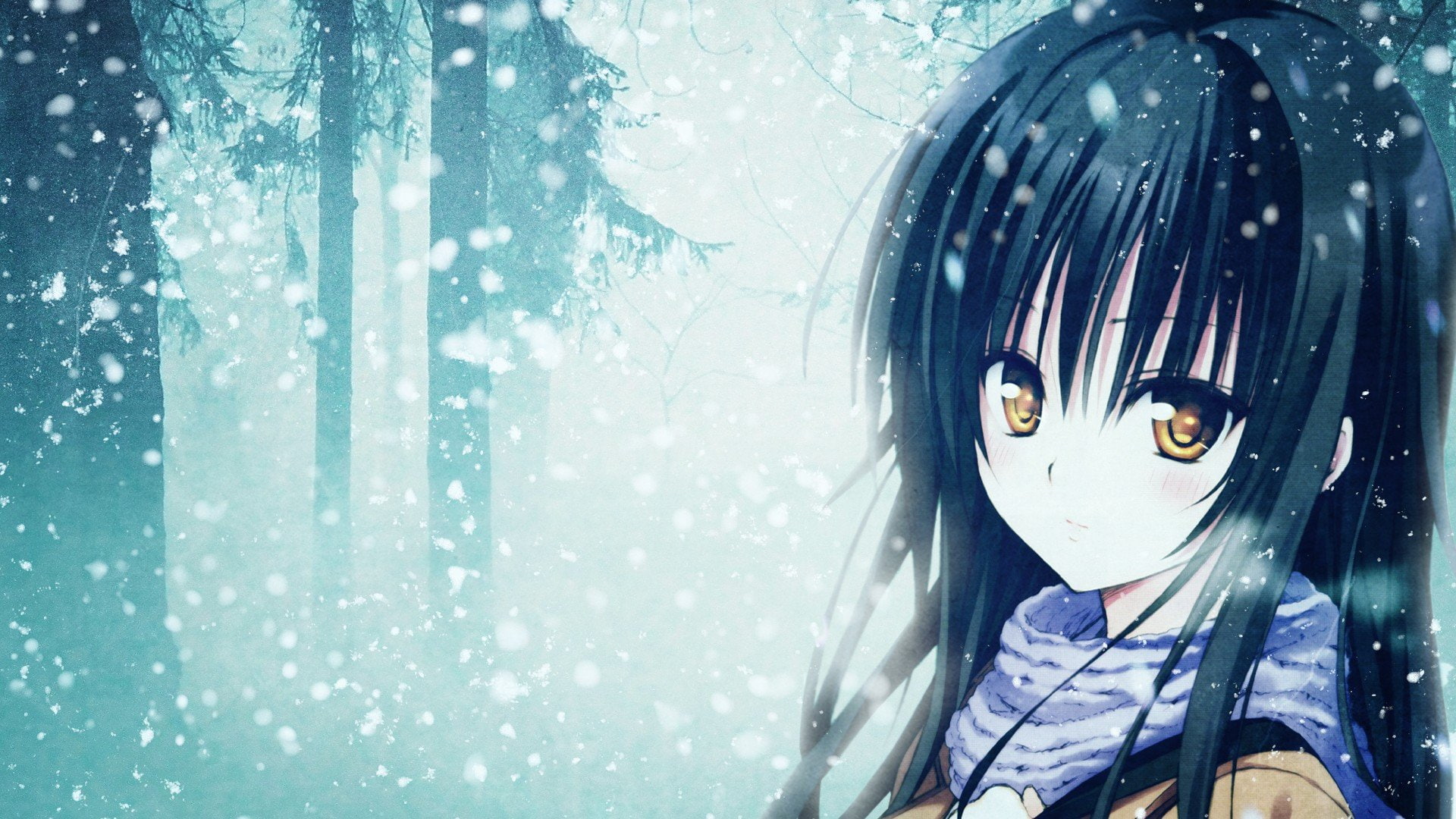 1080P, anime anime girls kotegawa yui to love ru black hair yellow eyes snow, HD Wallpaper
