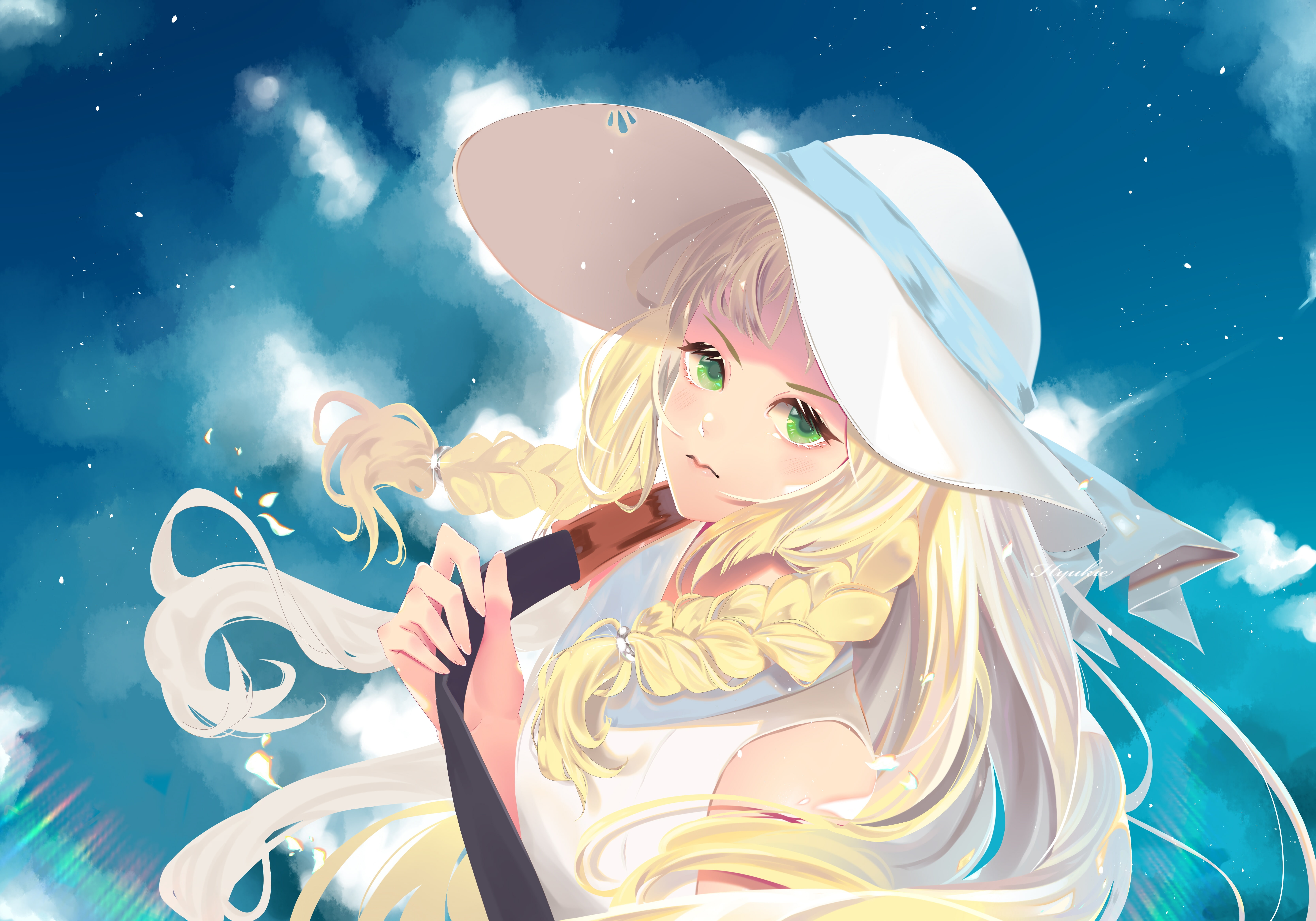 braids, pokemon, 5K, eyes, (pokemon, hat, long, green, tagme, com, konachan, (artist), 251370, hair, blonde, sm), sky, lillie, HD Wallpaper