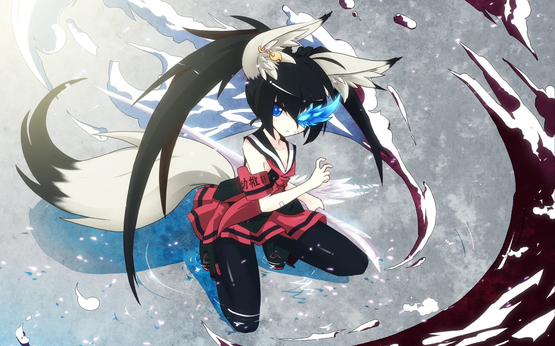 inumimi, anime, anime girls, tail, animal ears, 1080P, Black Rock Shooter, HD Wallpaper