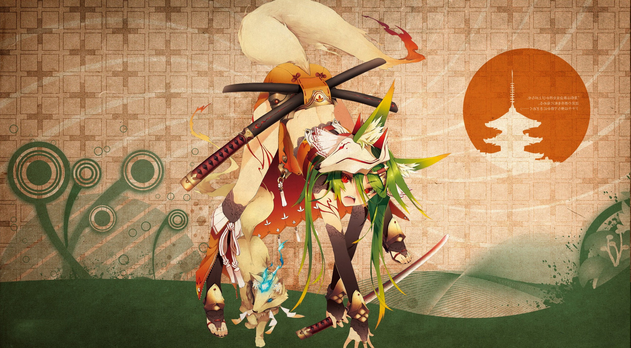 Animal Ears, Inumimi, architecture, representation, wall, craft, Katana, outdoors, human representation, creativity, female likeness, wall - building feature, HD Wallpaper