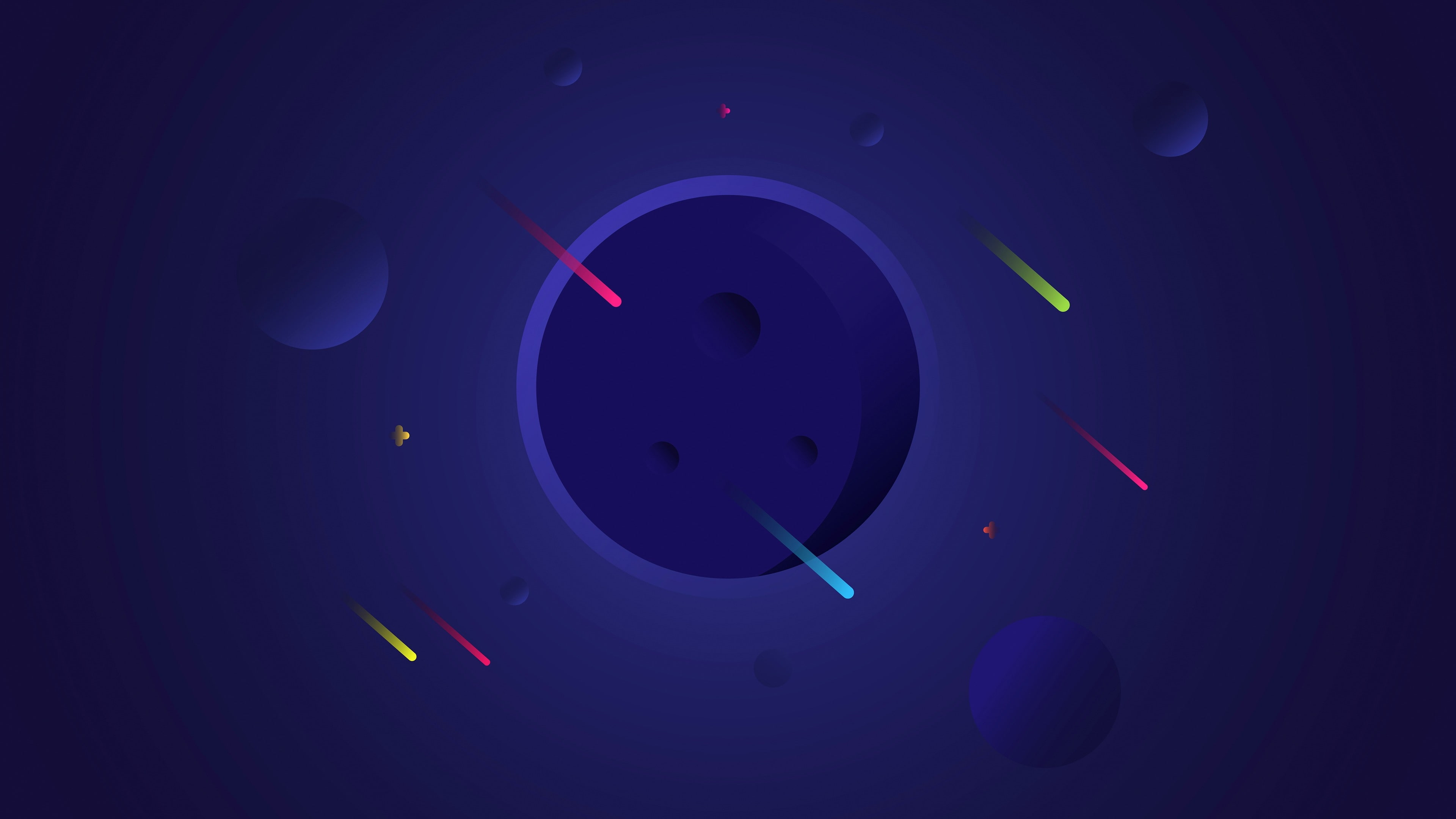 minimal, planets, illuminated, light - natural phenomenon, comets, circle, black background, night, creativity, 4K, technology, electricity, fuel and power generation, HD Wallpaper