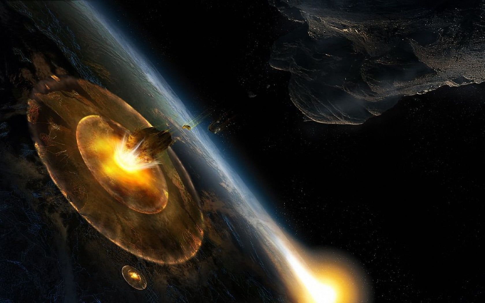 environment, illuminated, destruction, nature, Space, dark, sky, black background, astronomy, impact, planet, night, glowing, satellite view, burning, illustration, HD Wallpaper