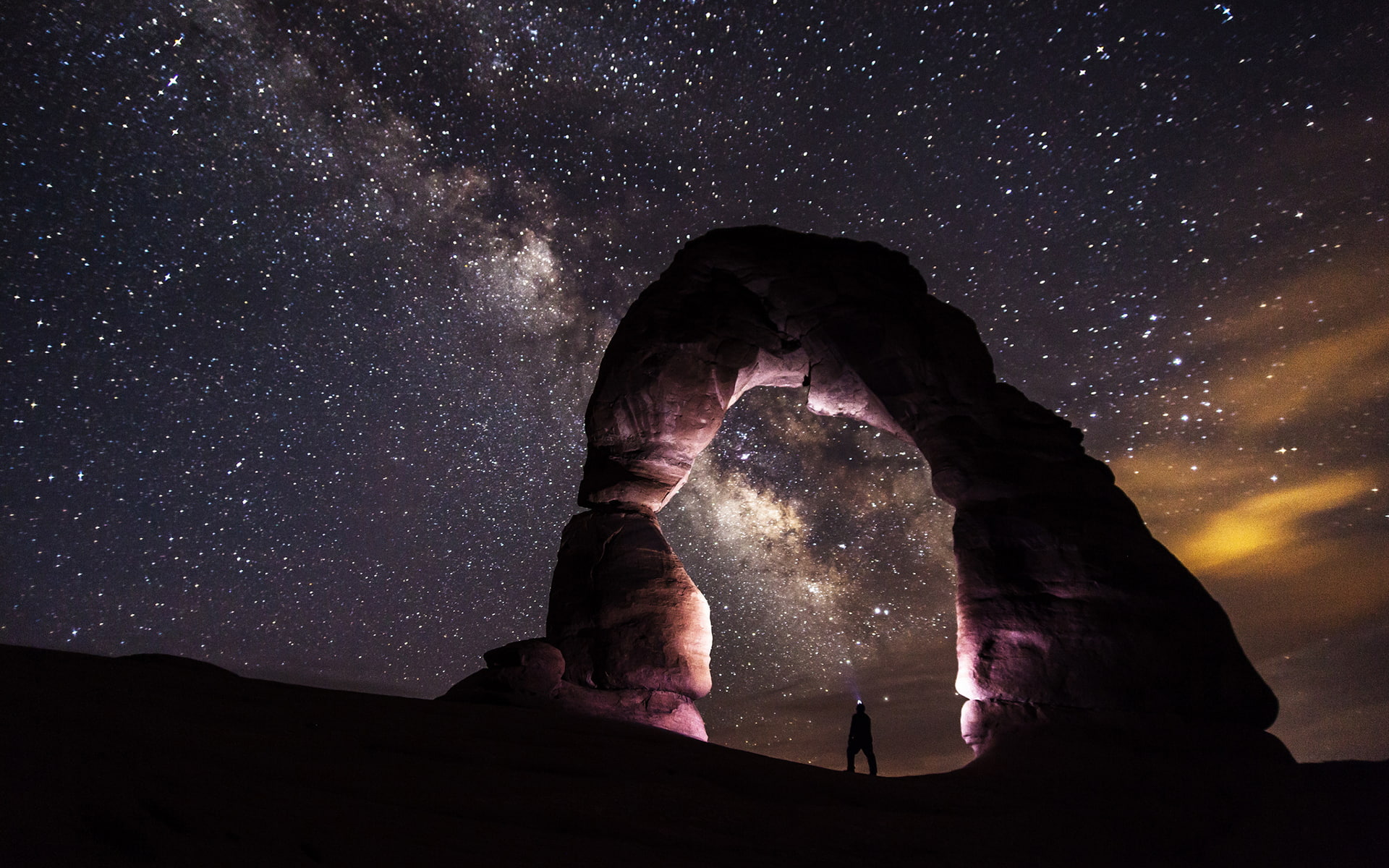 night, nature, galaxy, hd, stones, arch, rocks, stars, milky, person, 1080P, way, HD Wallpaper
