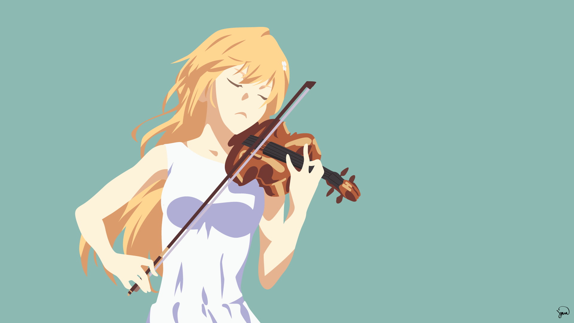 anime girls, 1080P, hat, Miyazono Kaori, music, adult, Shigatsu wa Kimi no Uso, hairstyle, young adult, colored background, indoors, holding, one person, HD Wallpaper