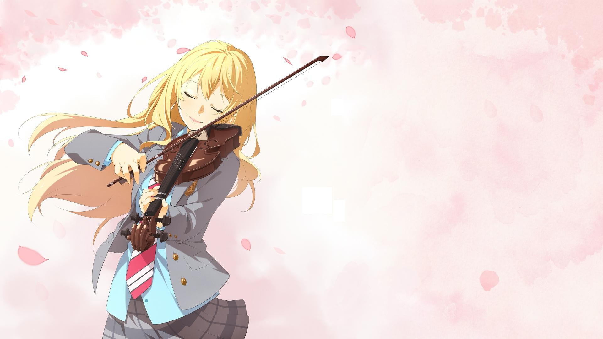 blonde, adult, arts culture and entertainment, pink color, violin, 1080P, music, women, young adult, closed eyes, young women, anime girls, lifestyles, HD Wallpaper